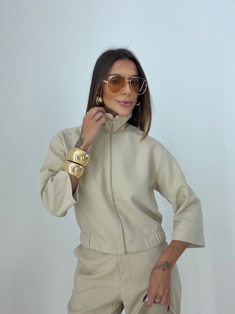 CONJUNTO DENISE JAQUETA CALÇA AREIA
