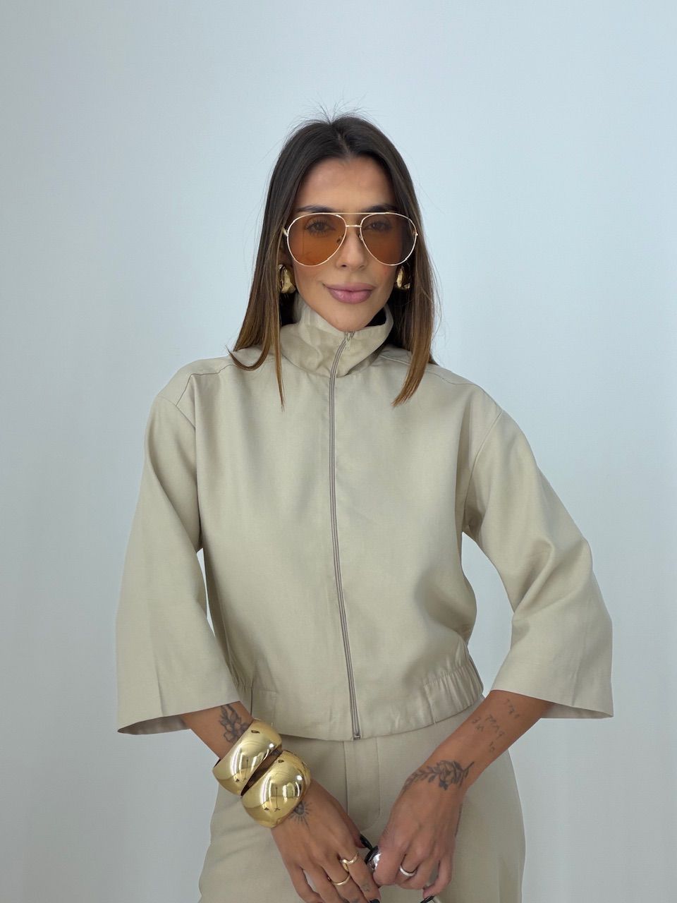 CONJUNTO DENISE JAQUETA CALÇA AREIA