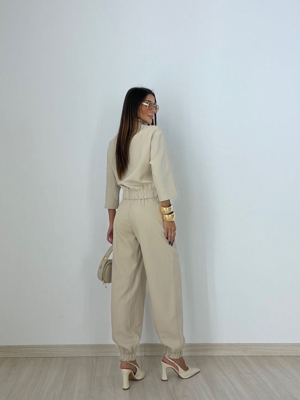 CONJUNTO DENISE JAQUETA CALÇA AREIA
