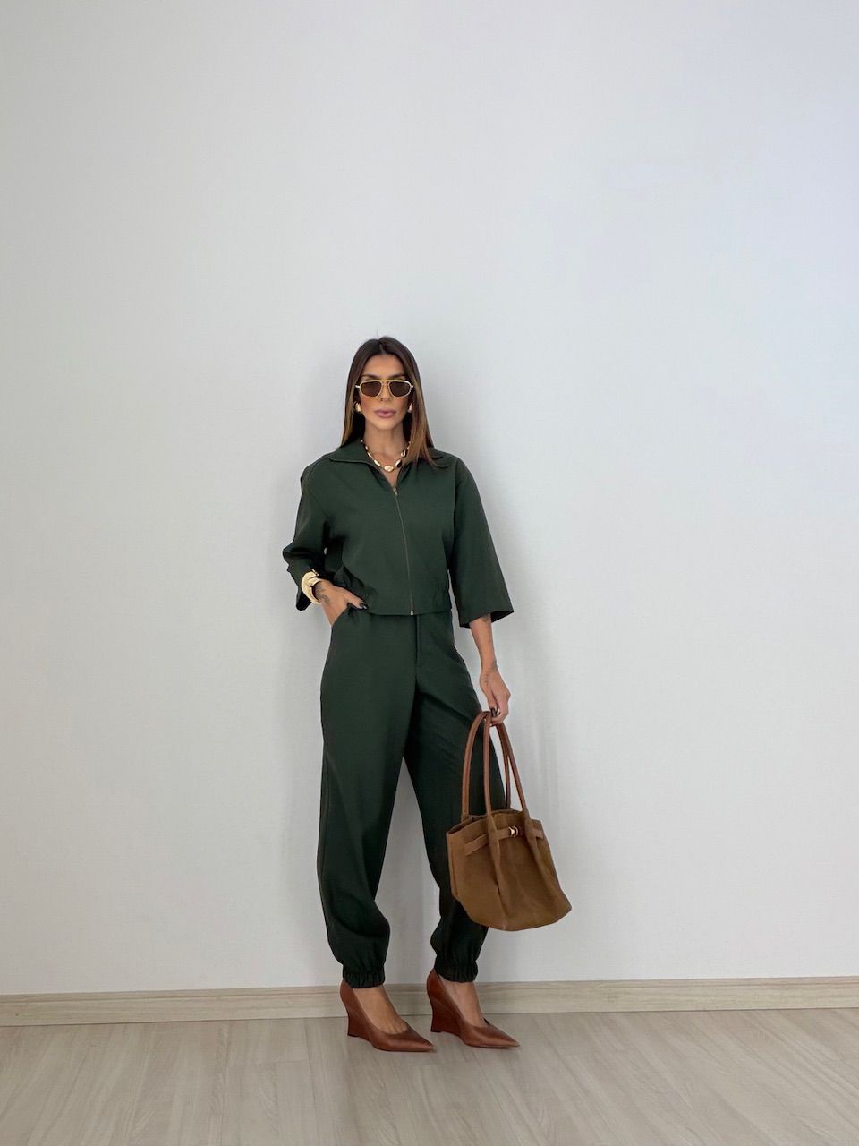 CONJUNTO DENISE JAQUETA CALÇA VERDE - 0077600014 - CAROLLA FERRARO