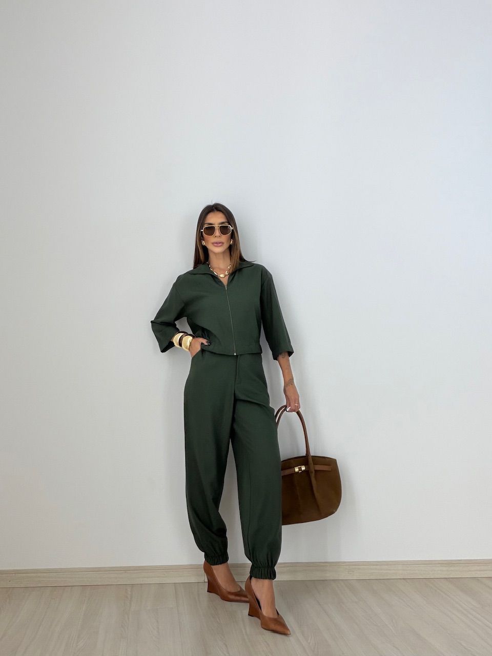 CONJUNTO DENISE JAQUETA CALÇA VERDE