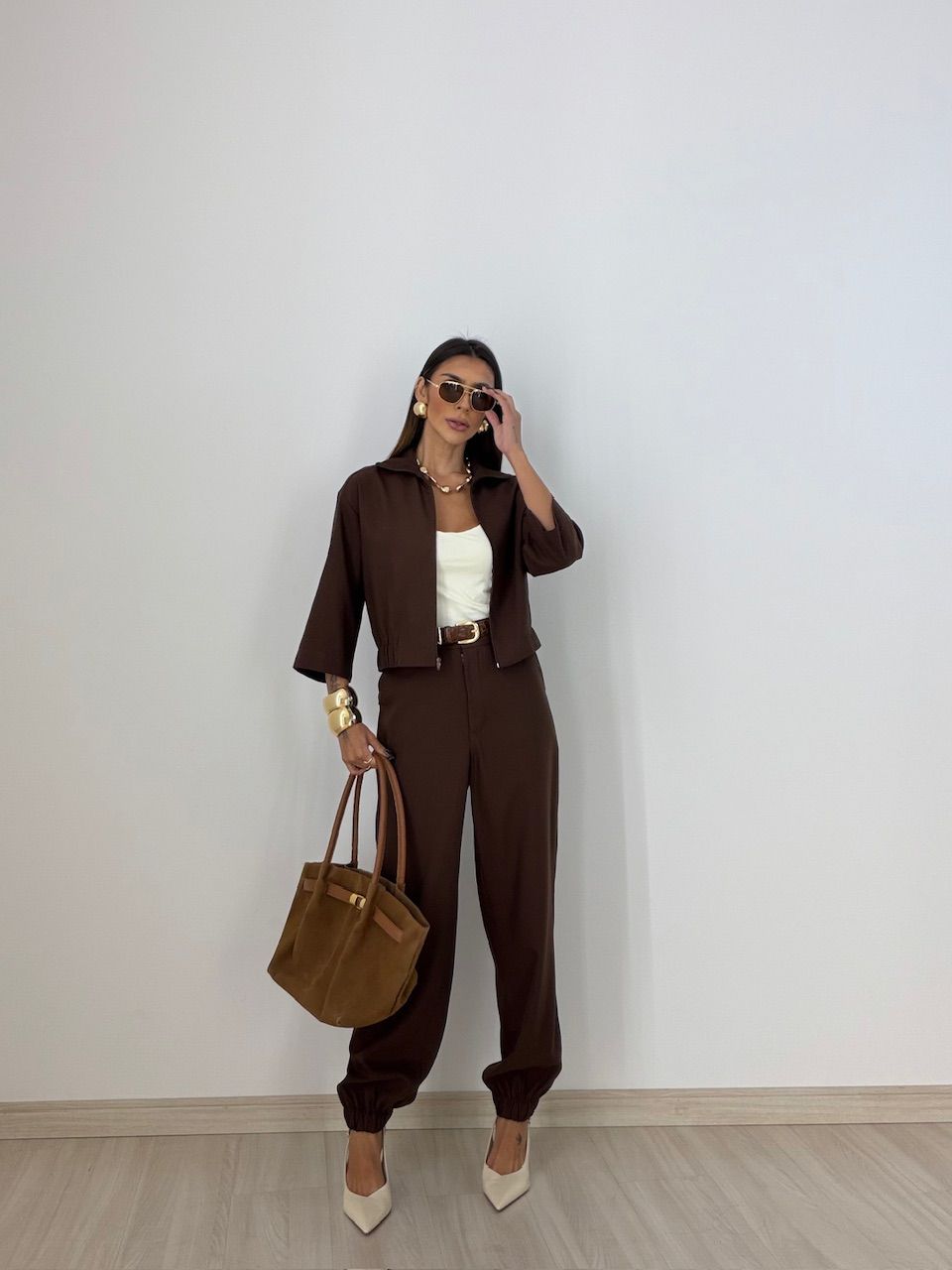 CONJUNTO DENISE JAQUETA CALÇA MARROM - 0077600054 - CAROLLA FERRARO