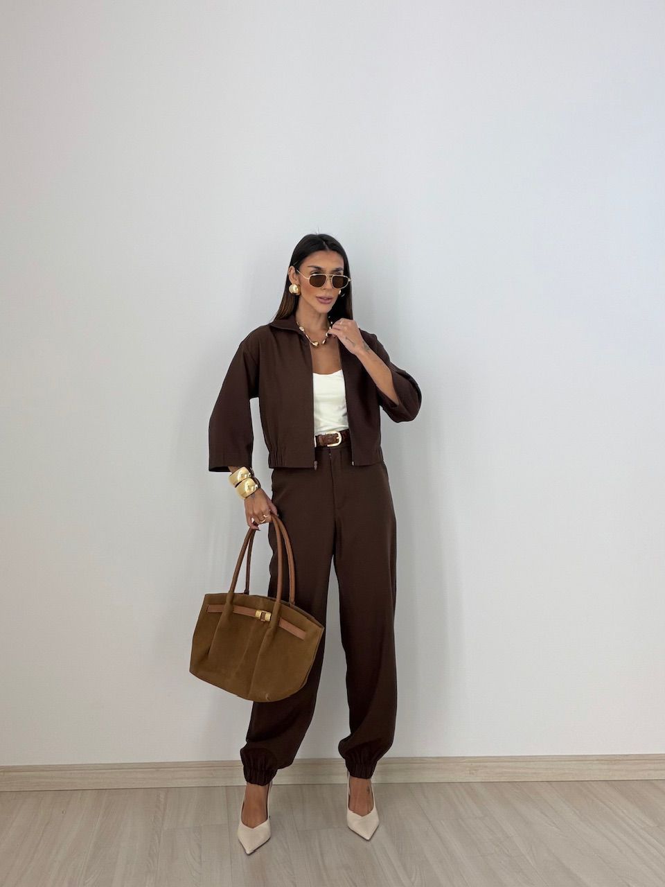 CONJUNTO DENISE JAQUETA CALÇA MARROM