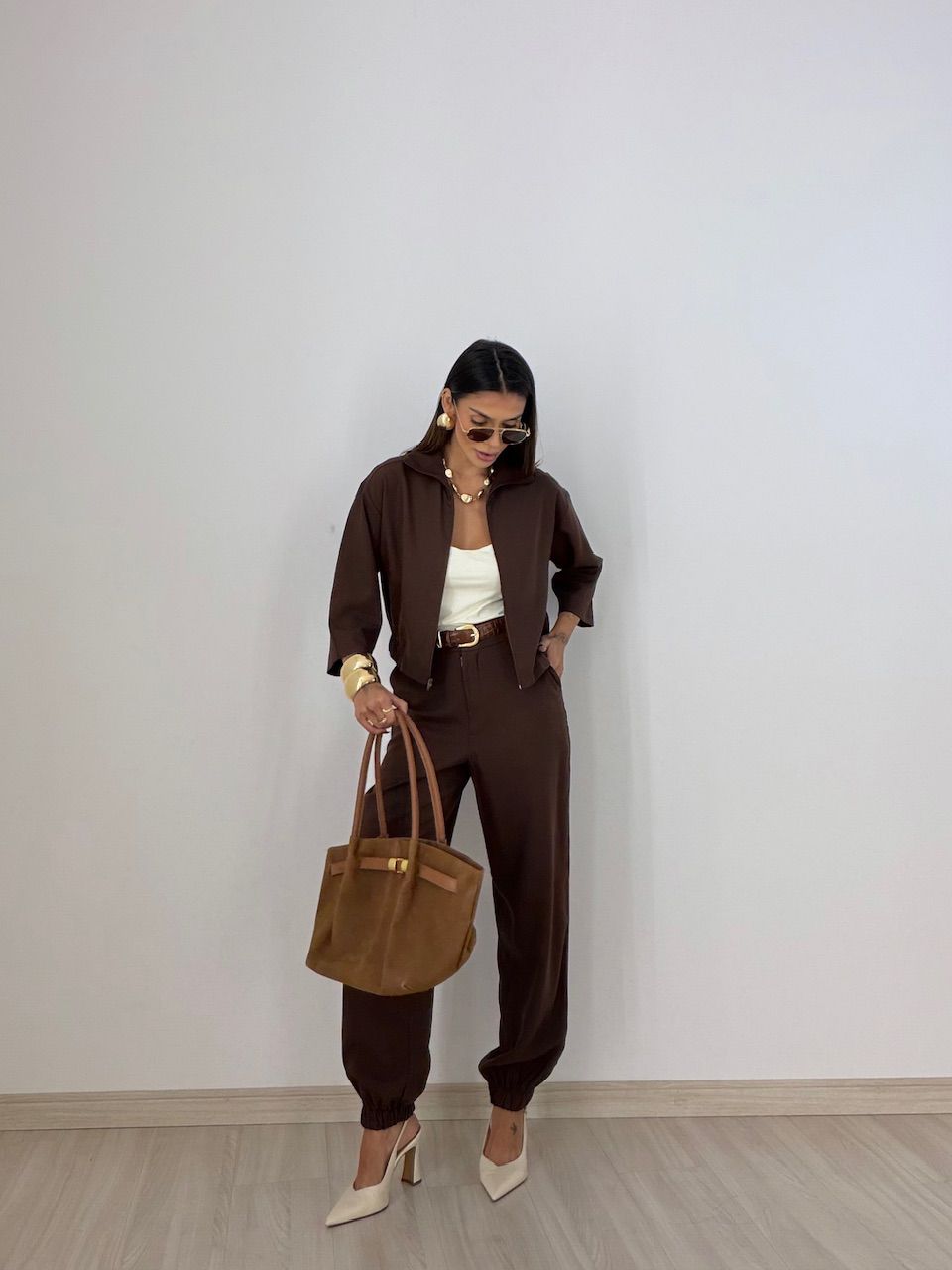 CONJUNTO DENISE JAQUETA CALÇA MARROM