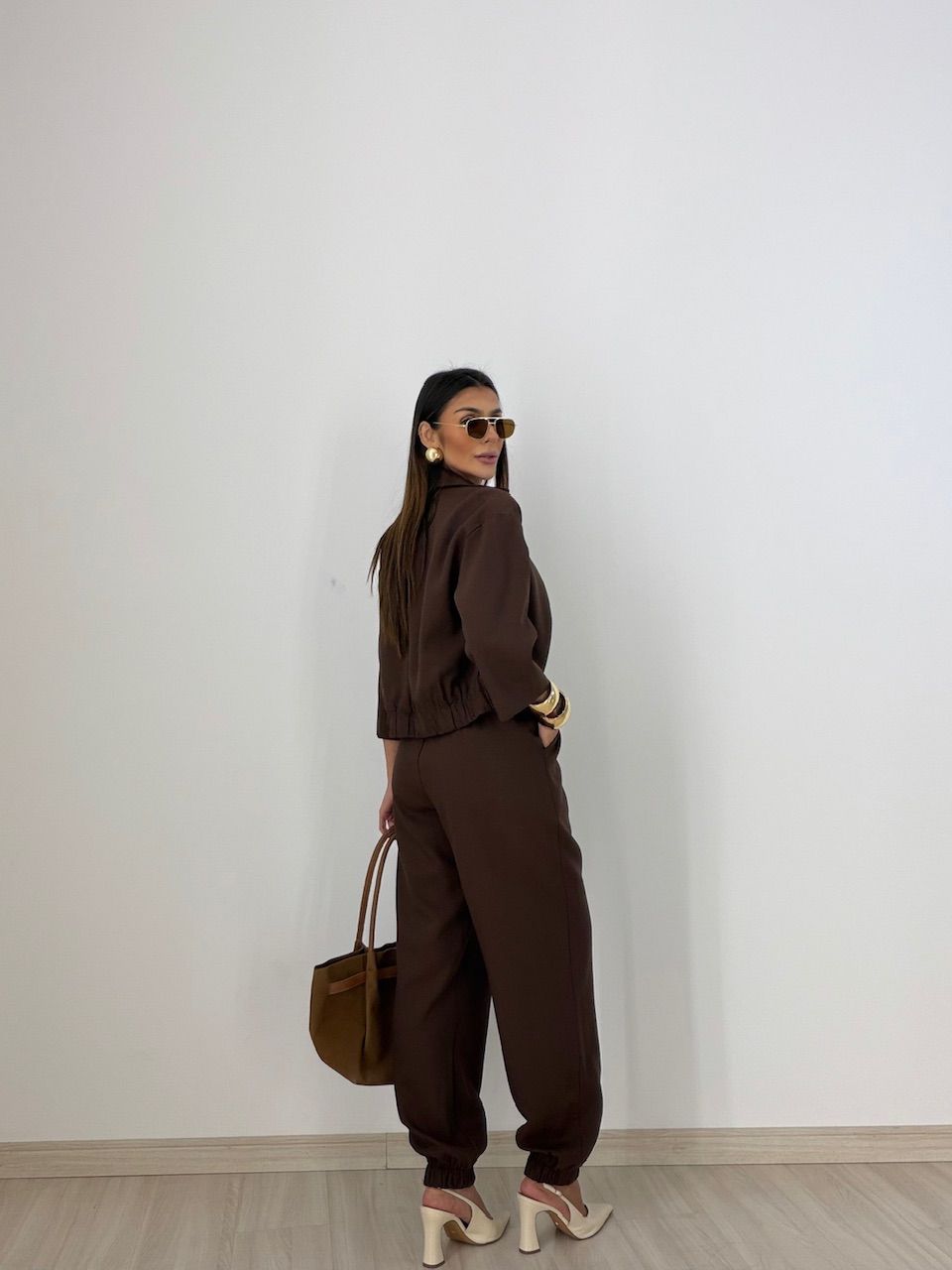 CONJUNTO DENISE JAQUETA CALÇA MARROM