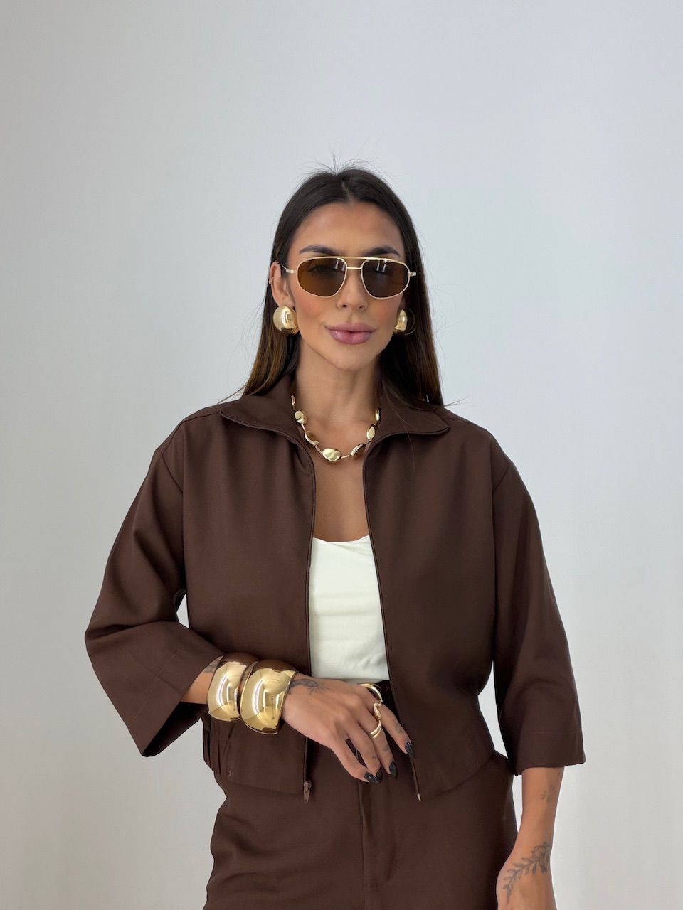 CONJUNTO DENISE JAQUETA CALÇA MARROM