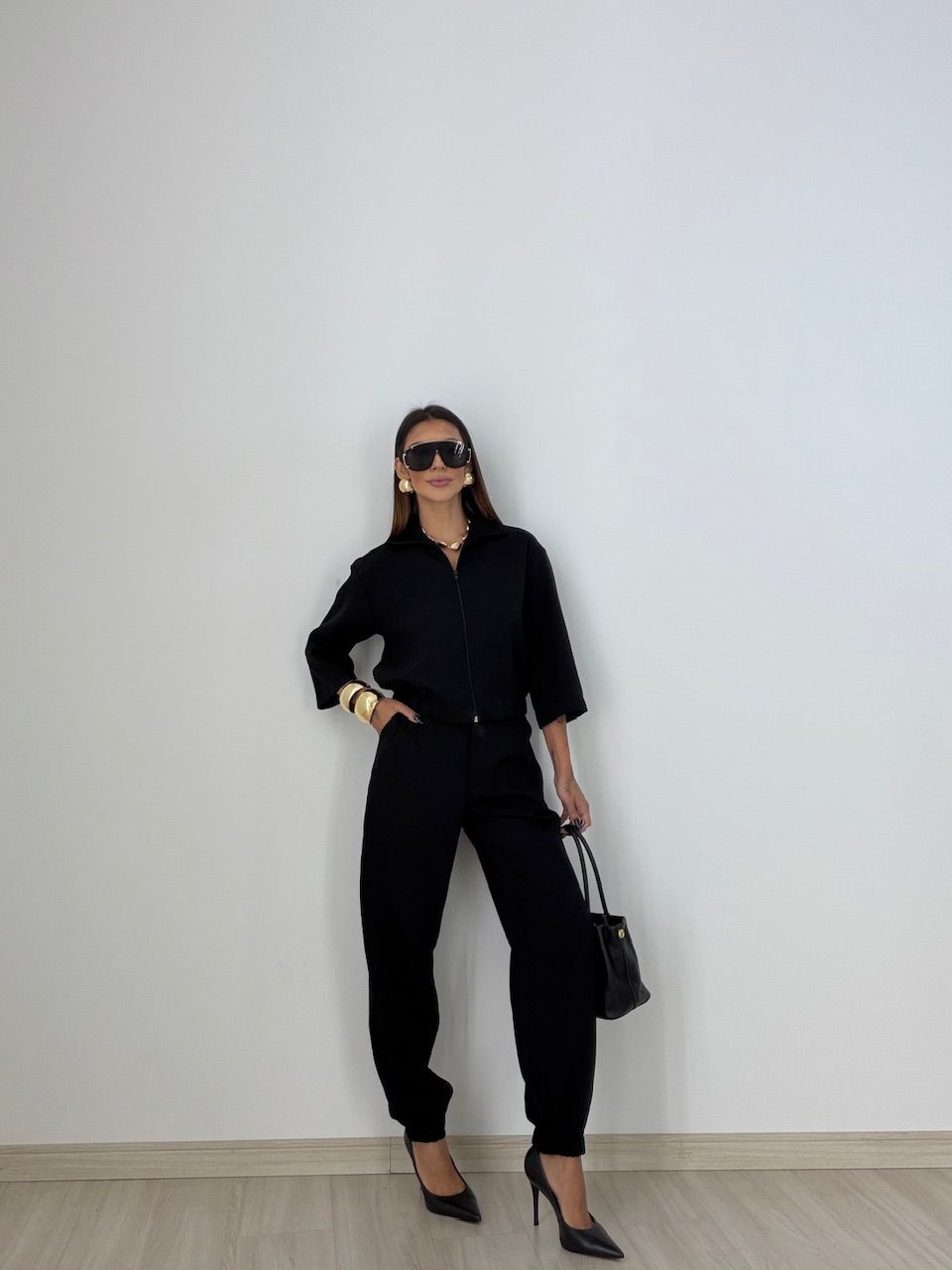 CONJUNTO DENISE JAQUETA CALÇA PRETO