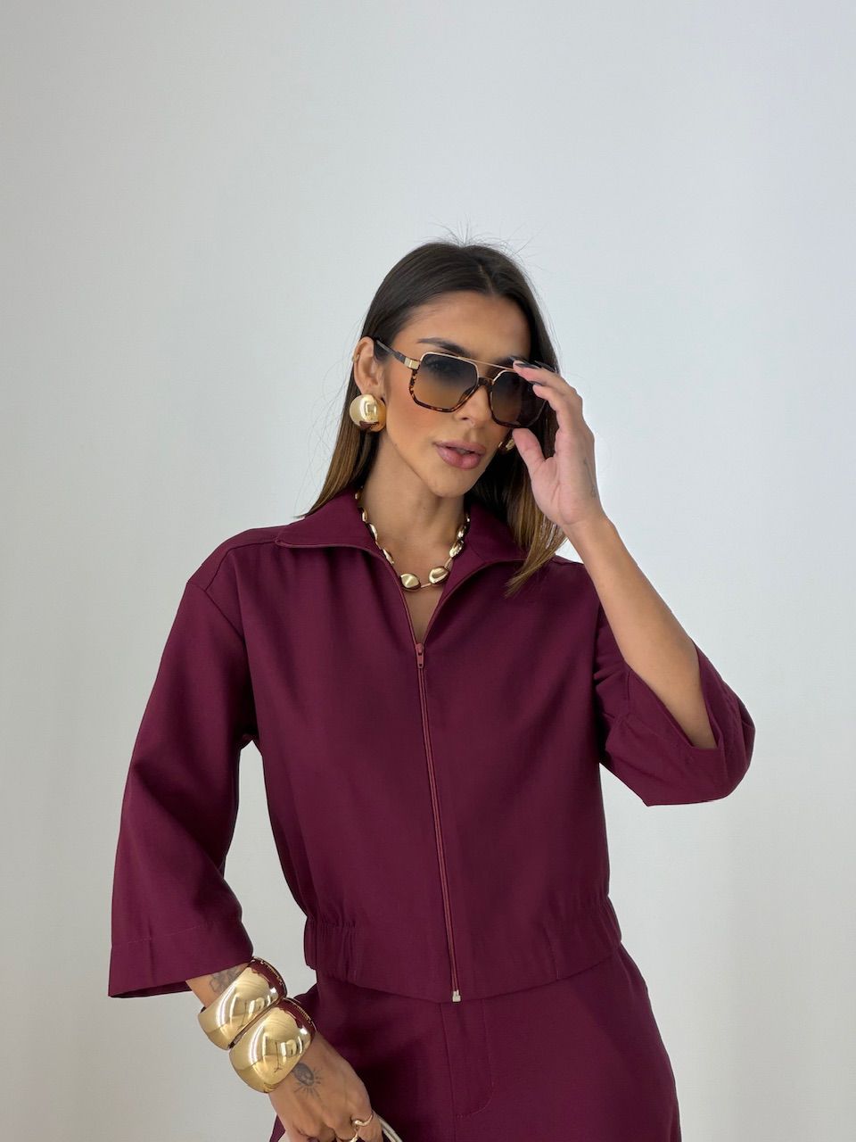 CONJUNTO DENISE JAQUETA CALÇA VINHO