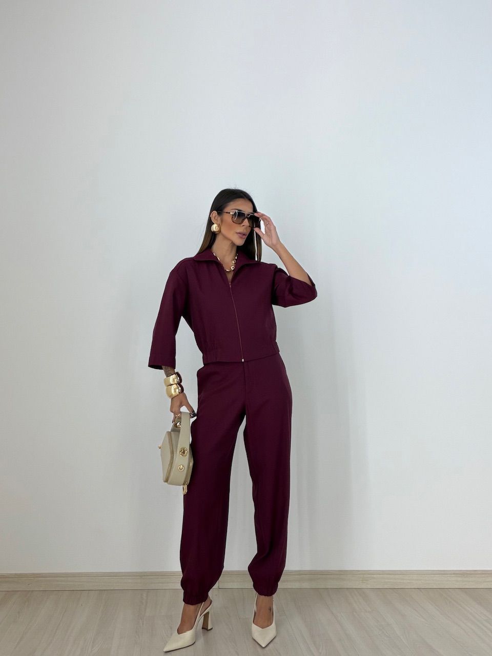 CONJUNTO DENISE JAQUETA CALÇA VINHO