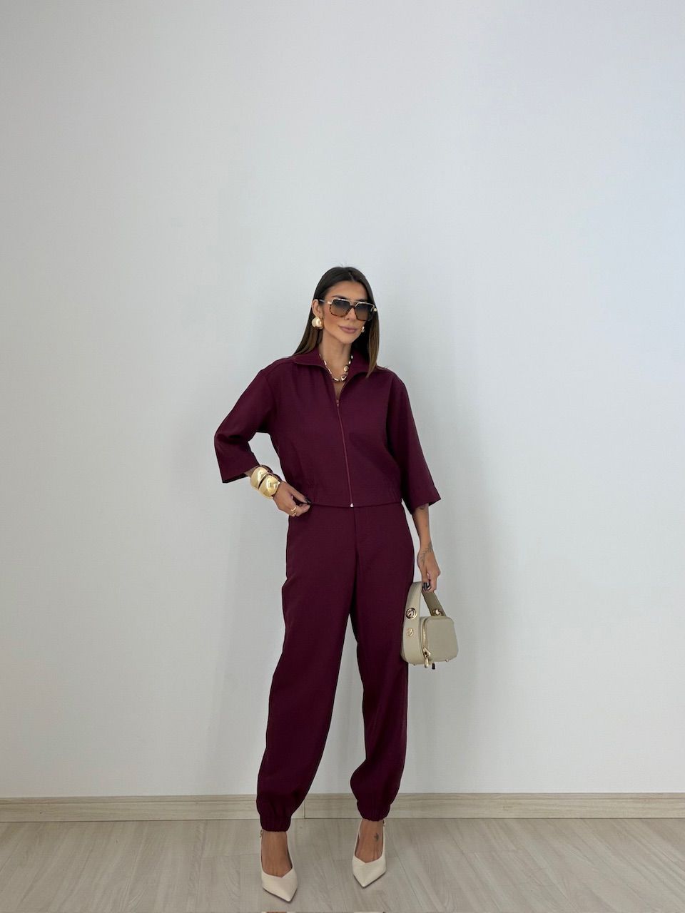 CONJUNTO DENISE JAQUETA CALÇA VINHO