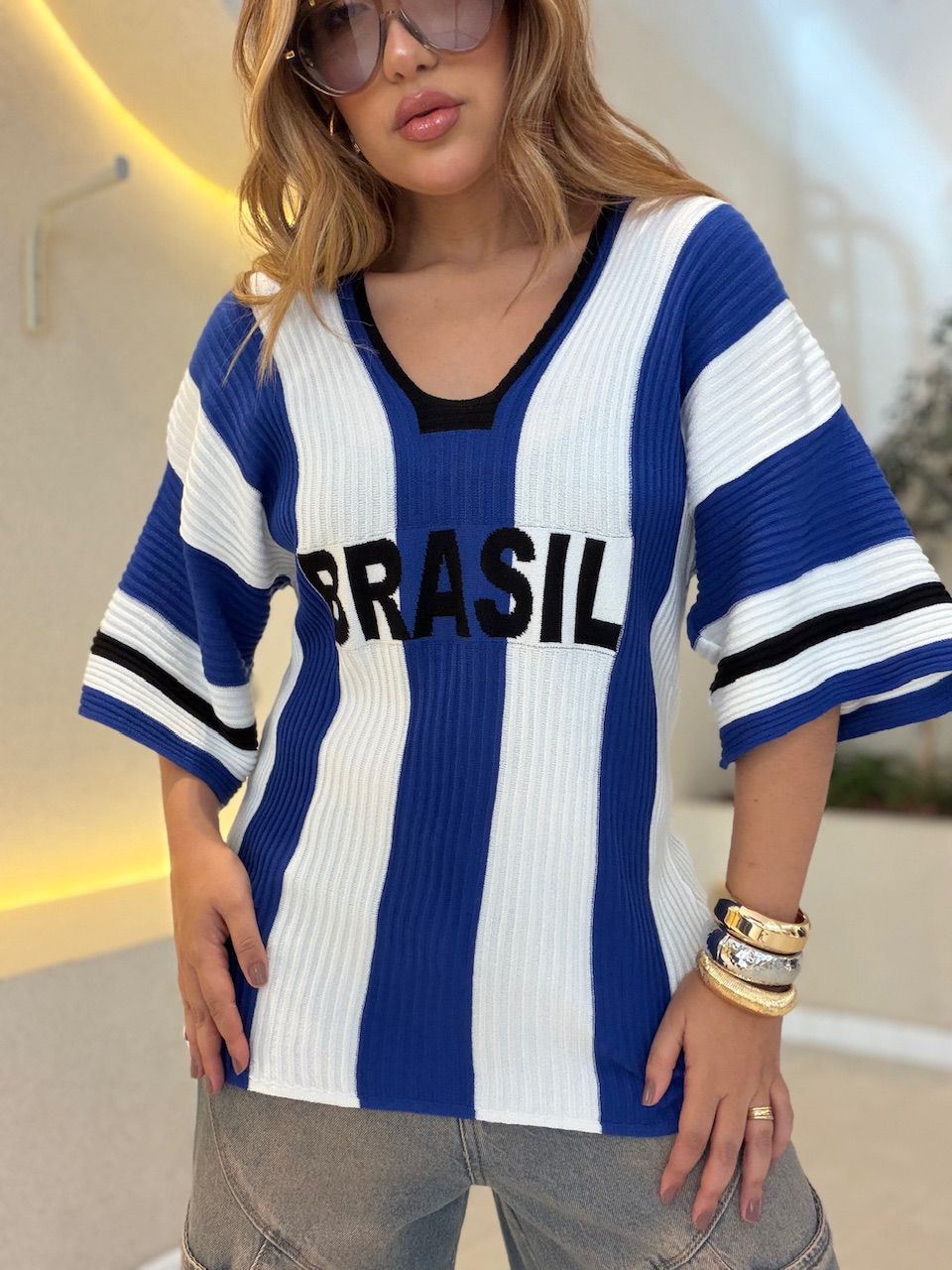 TRICOT BRASIL OVER AZUL - 0078490109 - CAROLLA FERRARO