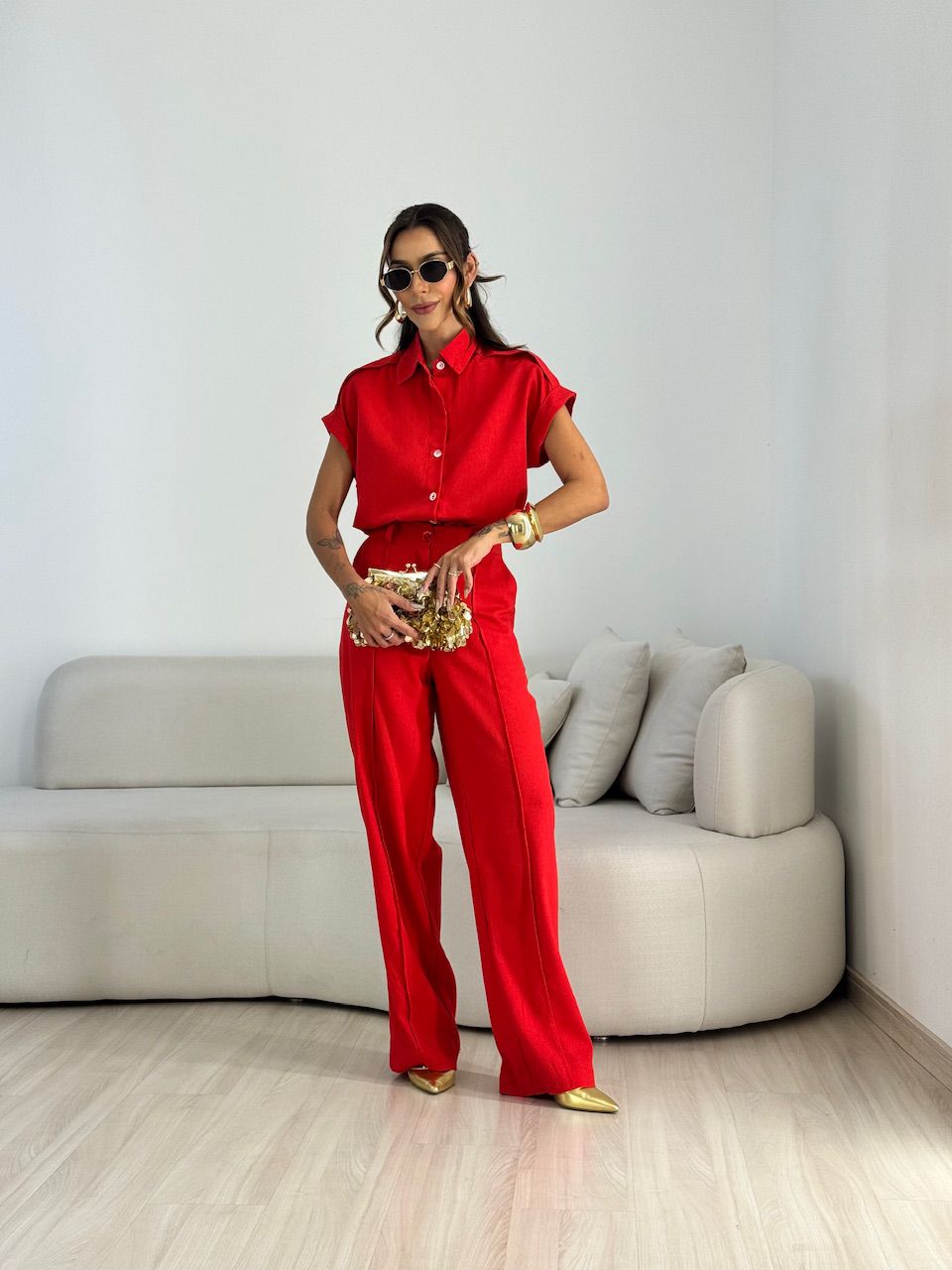 CONJUNTO SOPHIE CAMISA CALÇA VERMELHO