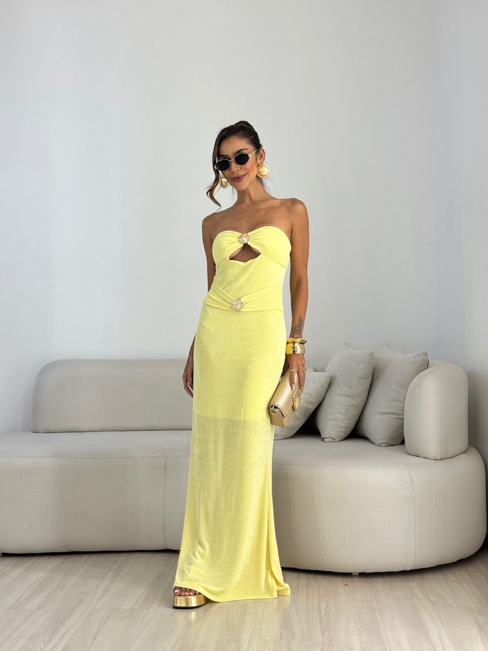 VESTIDO ANDREZA CONCHA AMARELO