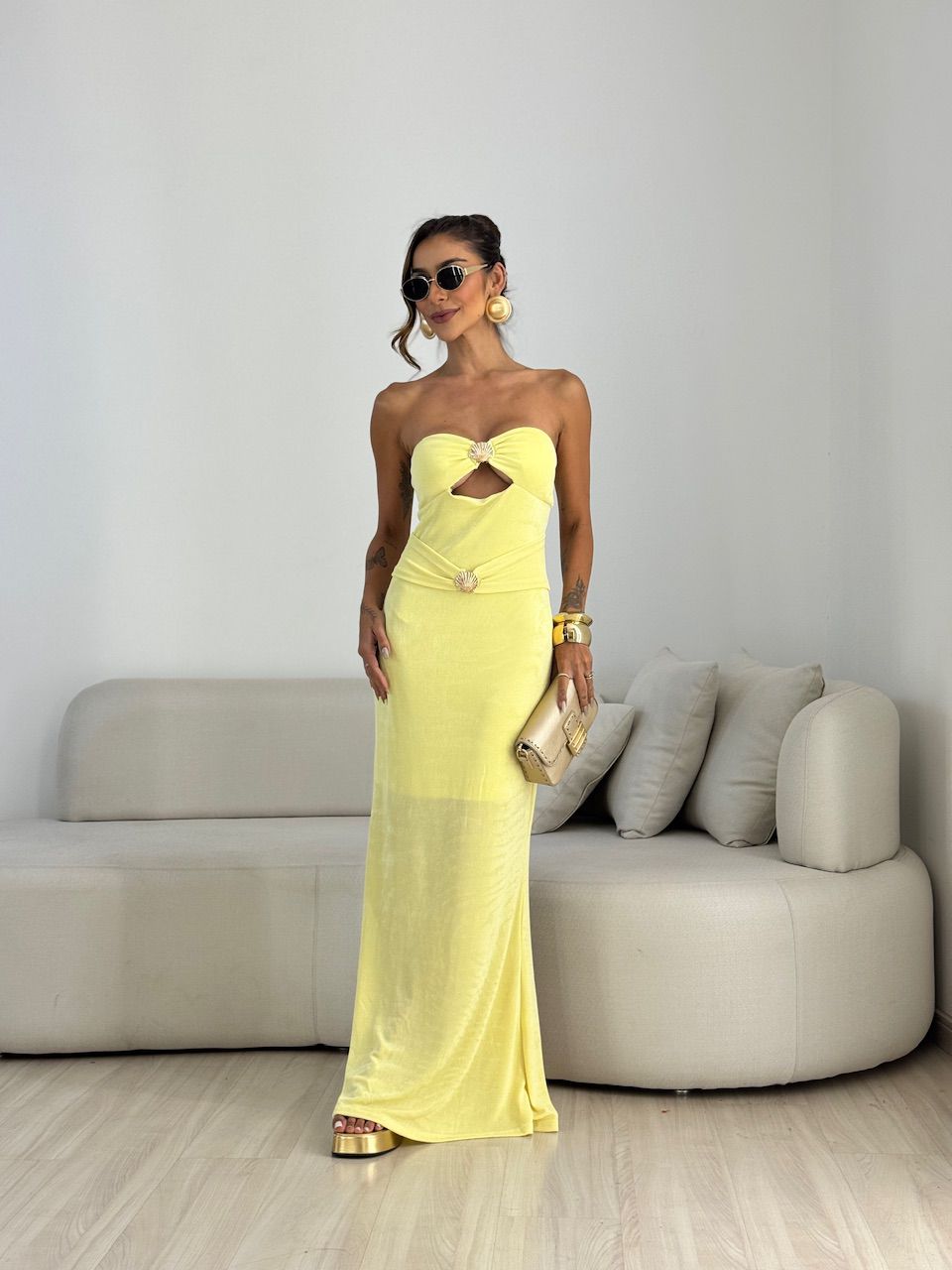 VESTIDO ANDREZA CONCHA AMARELO - 0071410111 - CAROLLA FERRARO