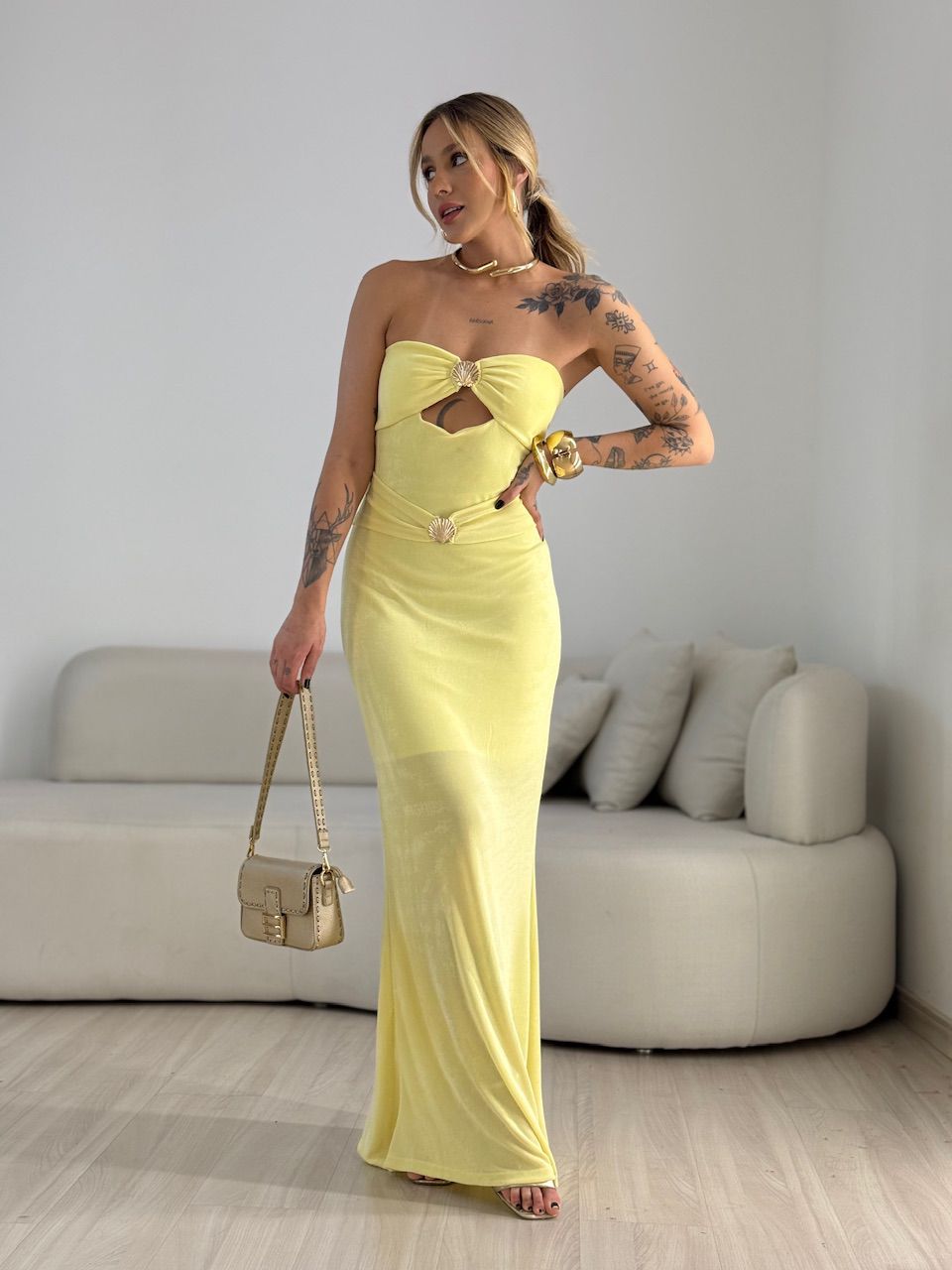 VESTIDO ANDREZA CONCHA AMARELO