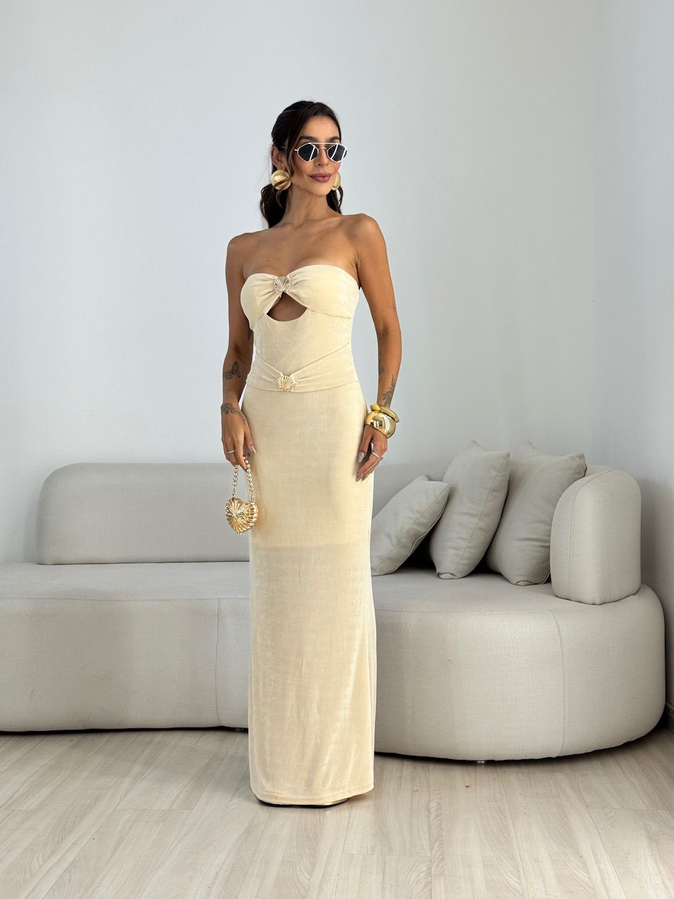 VESTIDO ANDREZA CONCHA AREIA