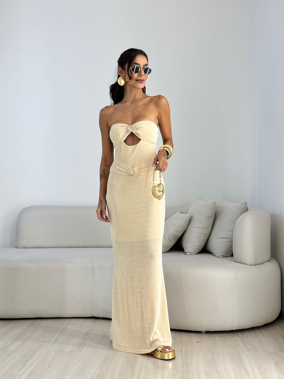 VESTIDO ANDREZA CONCHA AREIA
