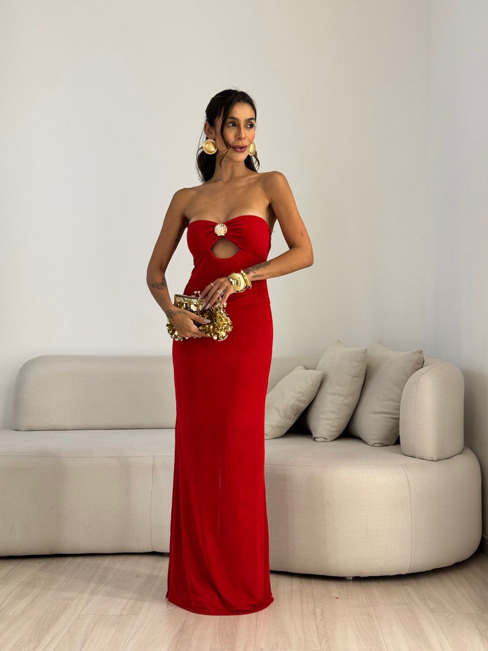 VESTIDO ANDREZA CONCHA VERMELHO - 0071410006 - CAROLLA FERRARO