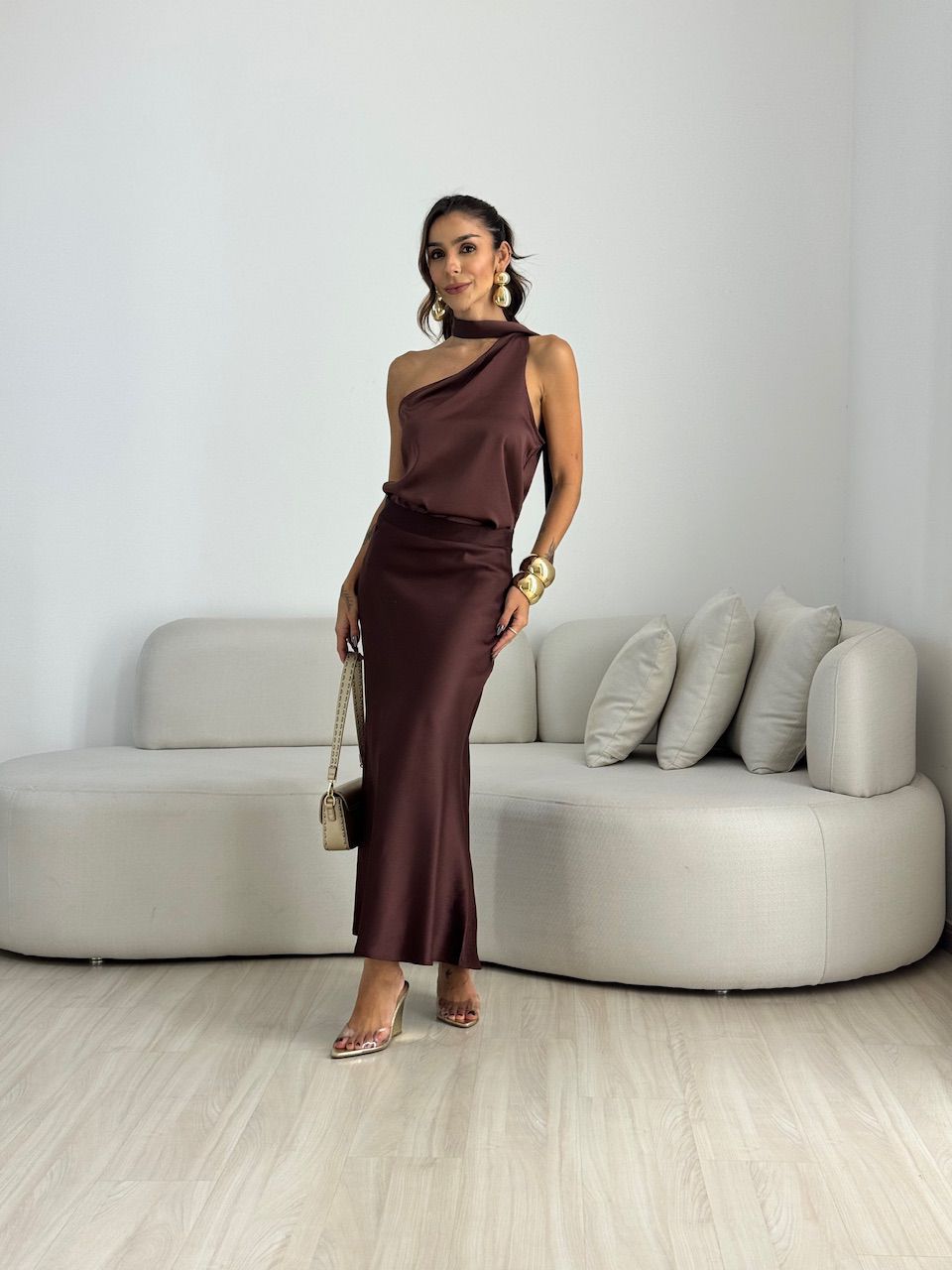 BLUSA LORENA NULA MANGA MARROM