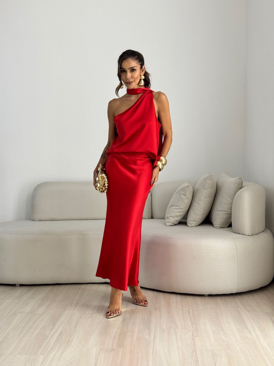 BLUSA LORENA NULA MANGA VERMELHA