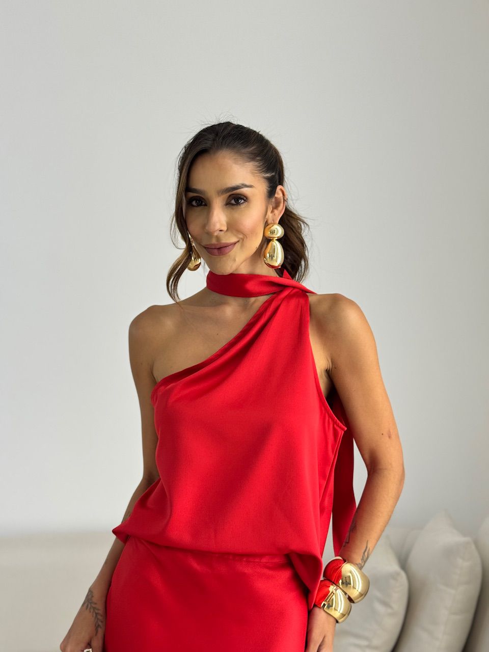 BLUSA LORENA NULA MANGA VERMELHA - 0072470007 - CAROLLA FERRARO