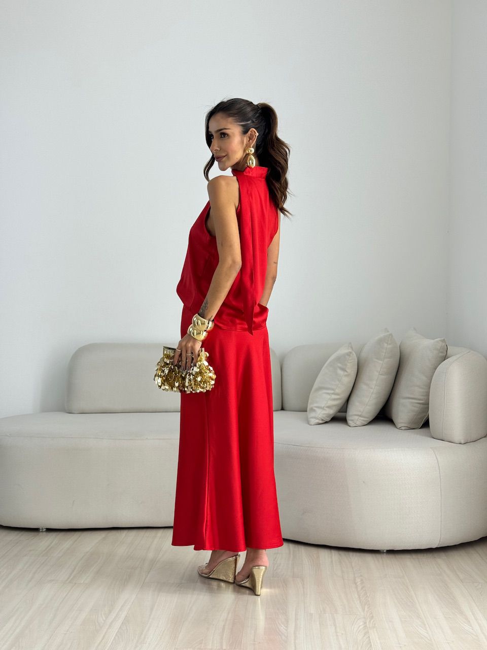 BLUSA LORENA NULA MANGA VERMELHA