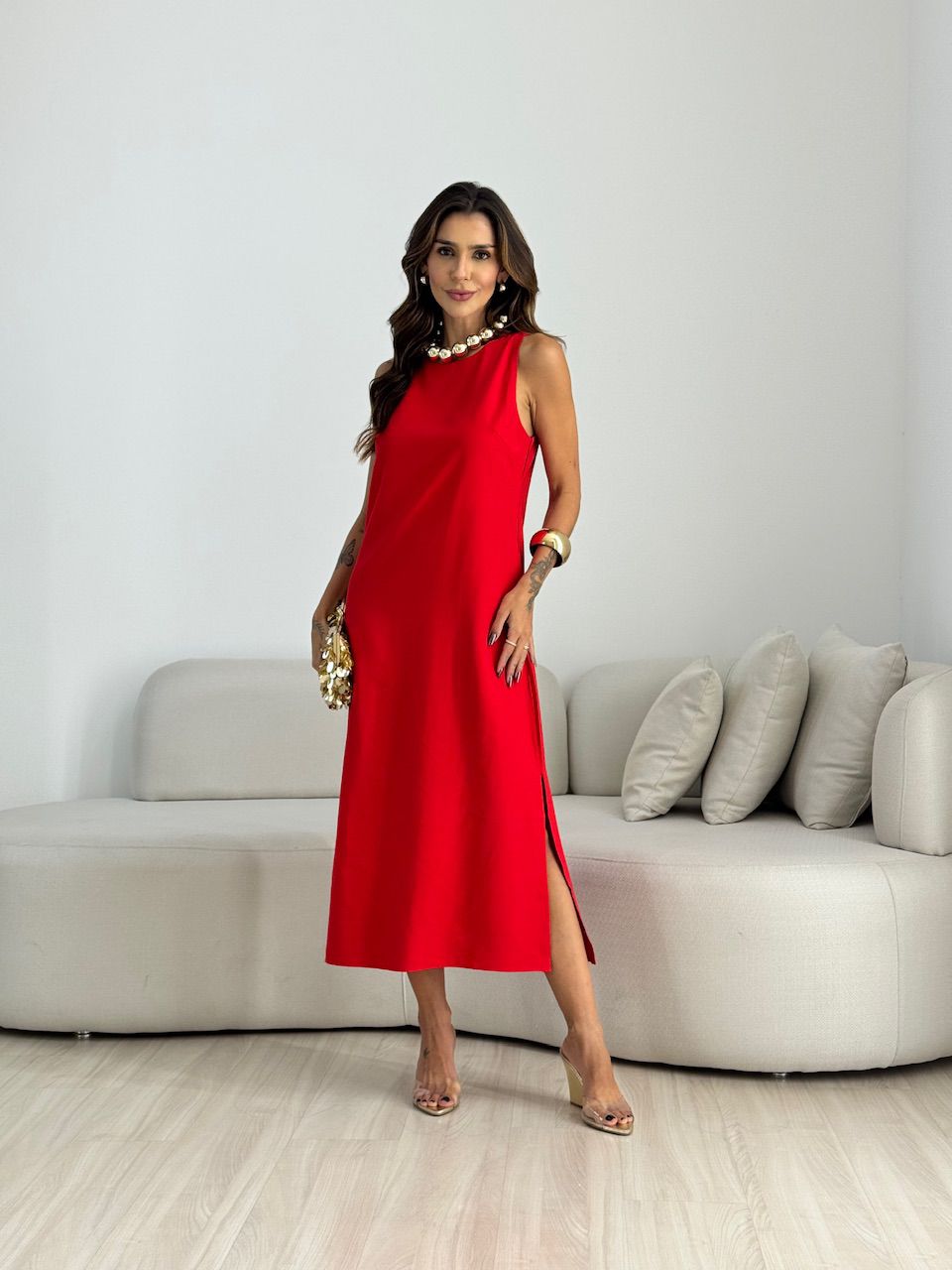 VESTIDO RUTE CAVADO VERMELHO - 0072480006 - CAROLLA FERRARO