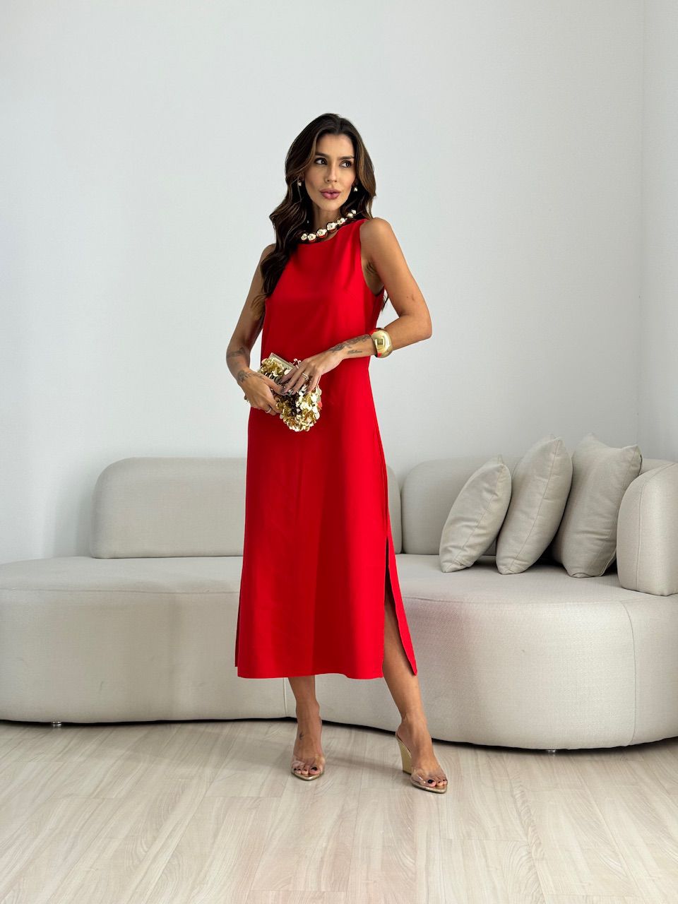 VESTIDO RUTE CAVADO VERMELHO