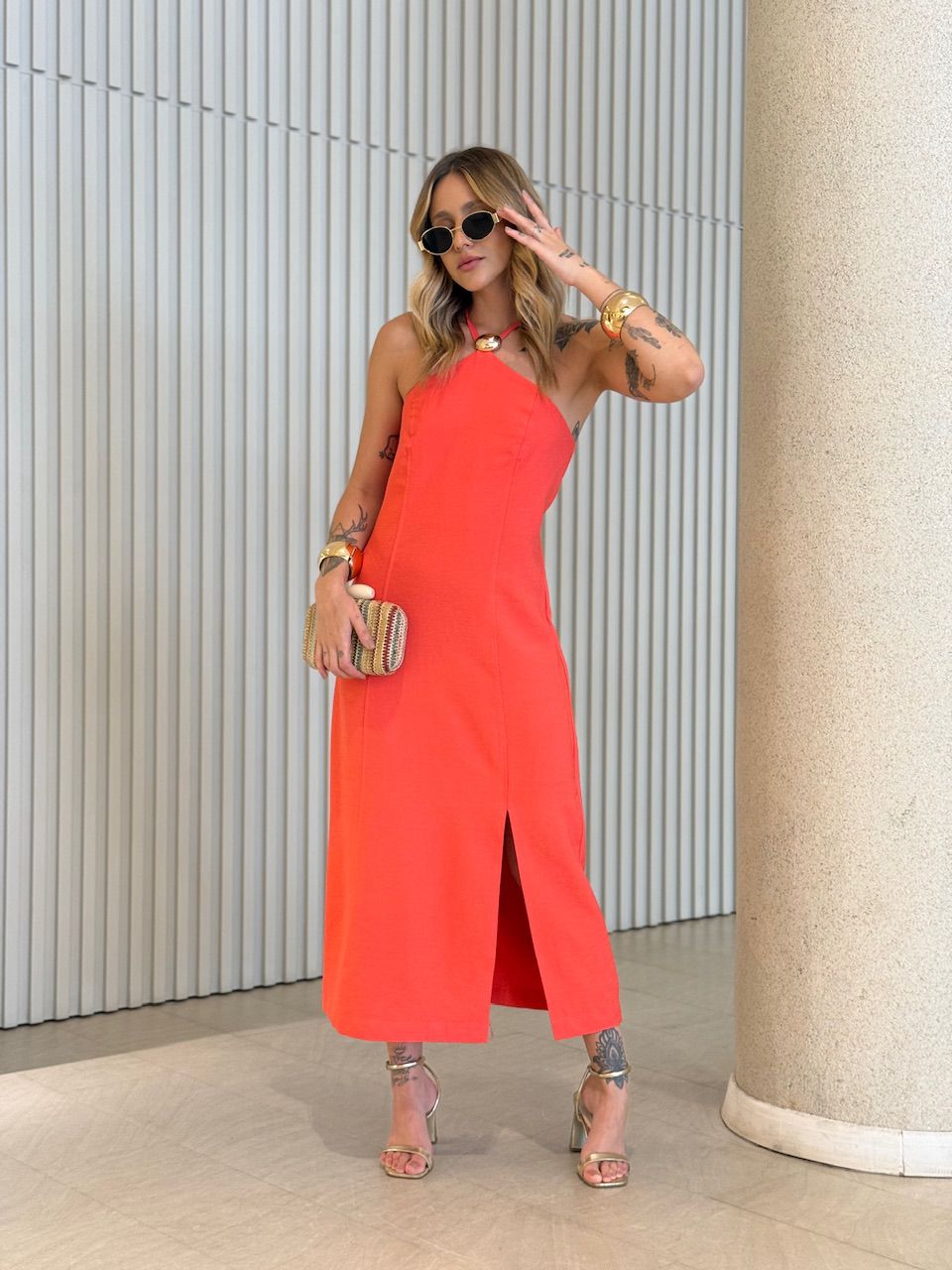 VESTIDO VITÓRIA FRENTE ÚNICA GOIABA