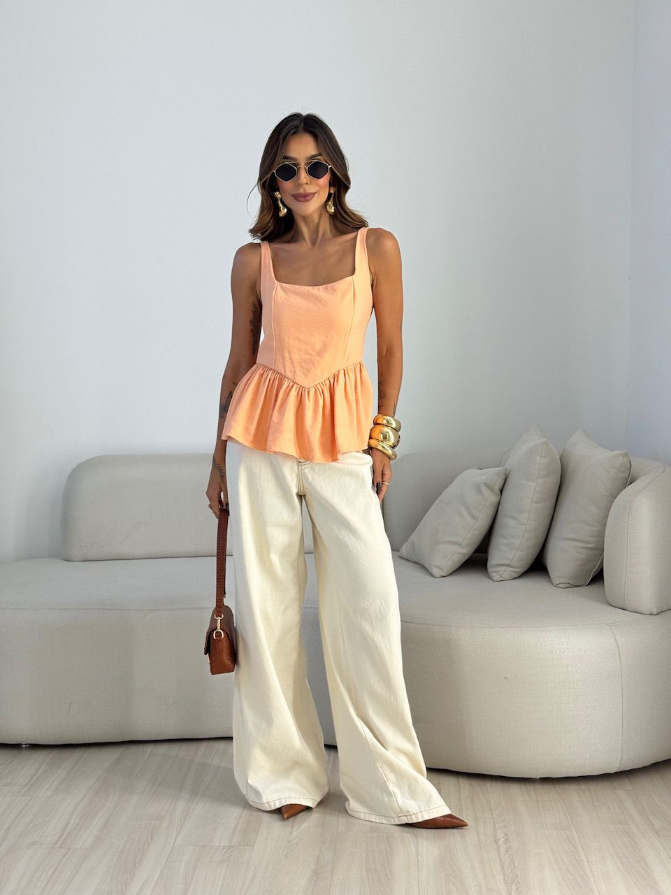 BLUSA ROSANA DECOTE QUADRADO Pêssego