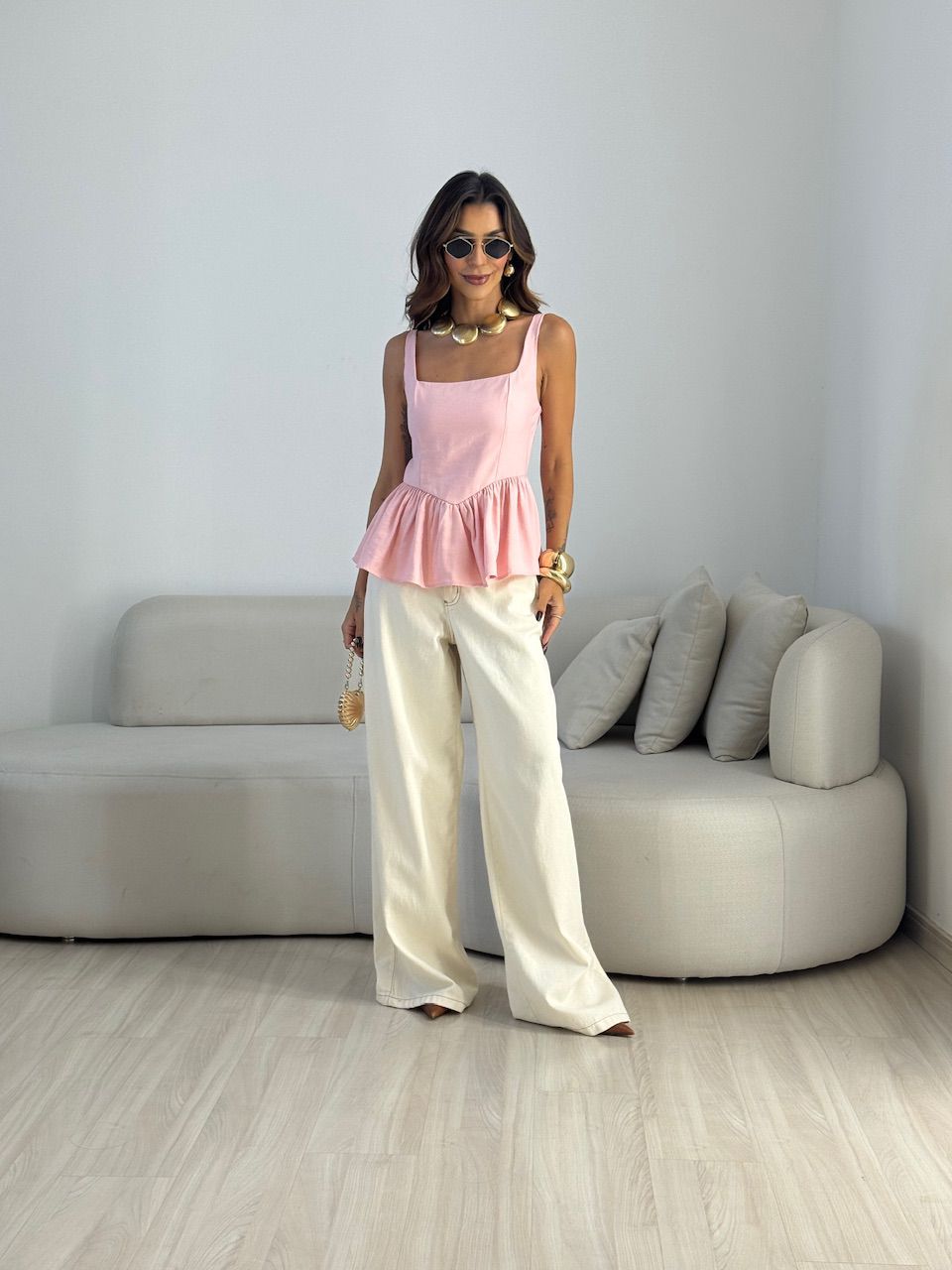 BLUSA ROSANA DECOTE QUADRADO Rosa