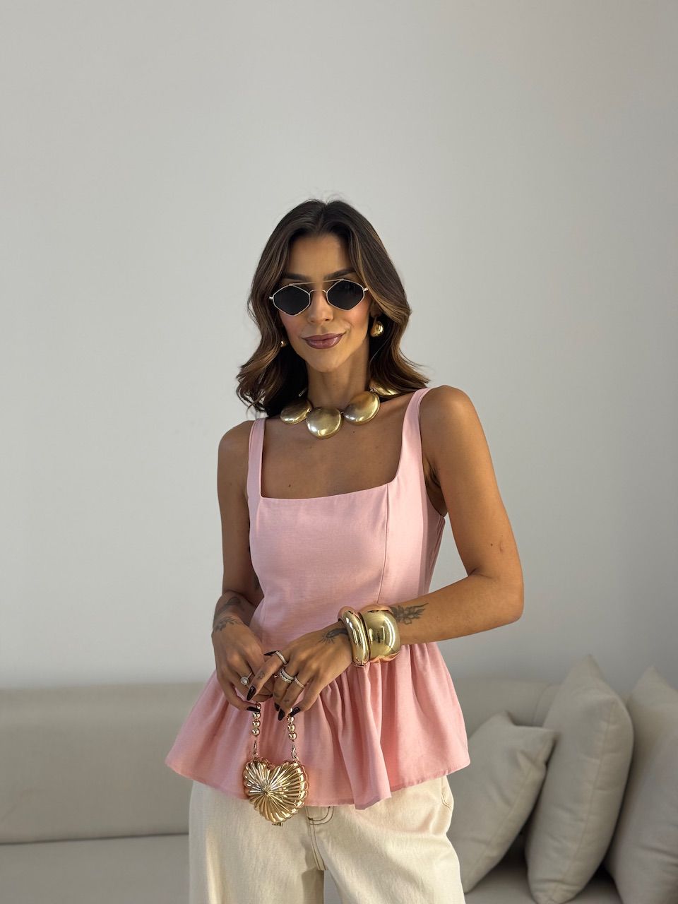 BLUSA ROSANA DECOTE QUADRADO Rosa - 0072710031 - CAROLLA FERRARO