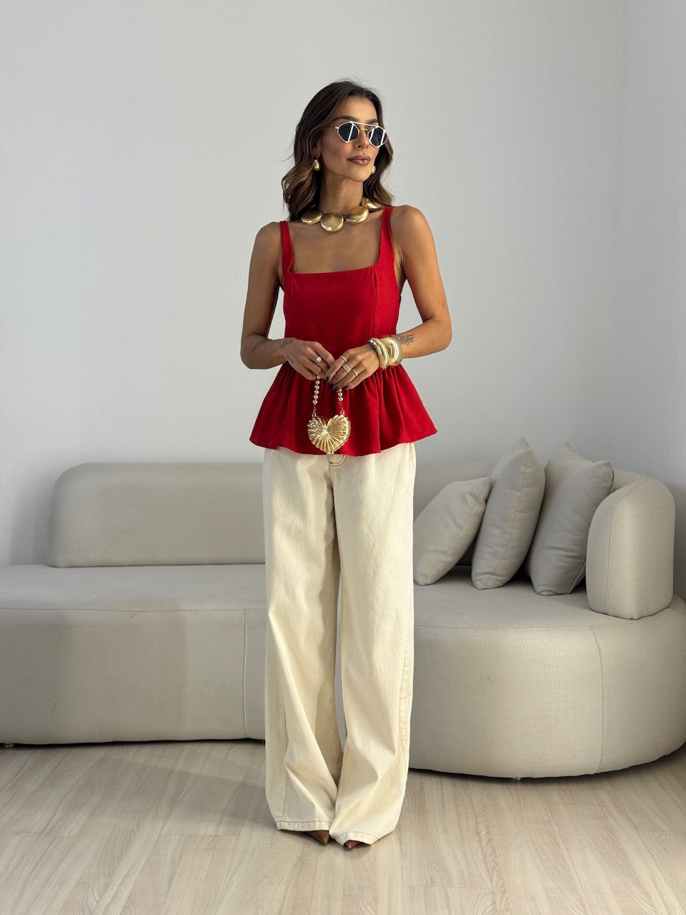 BLUSA ROSANA DECOTE QUADRADO VERMELHO.