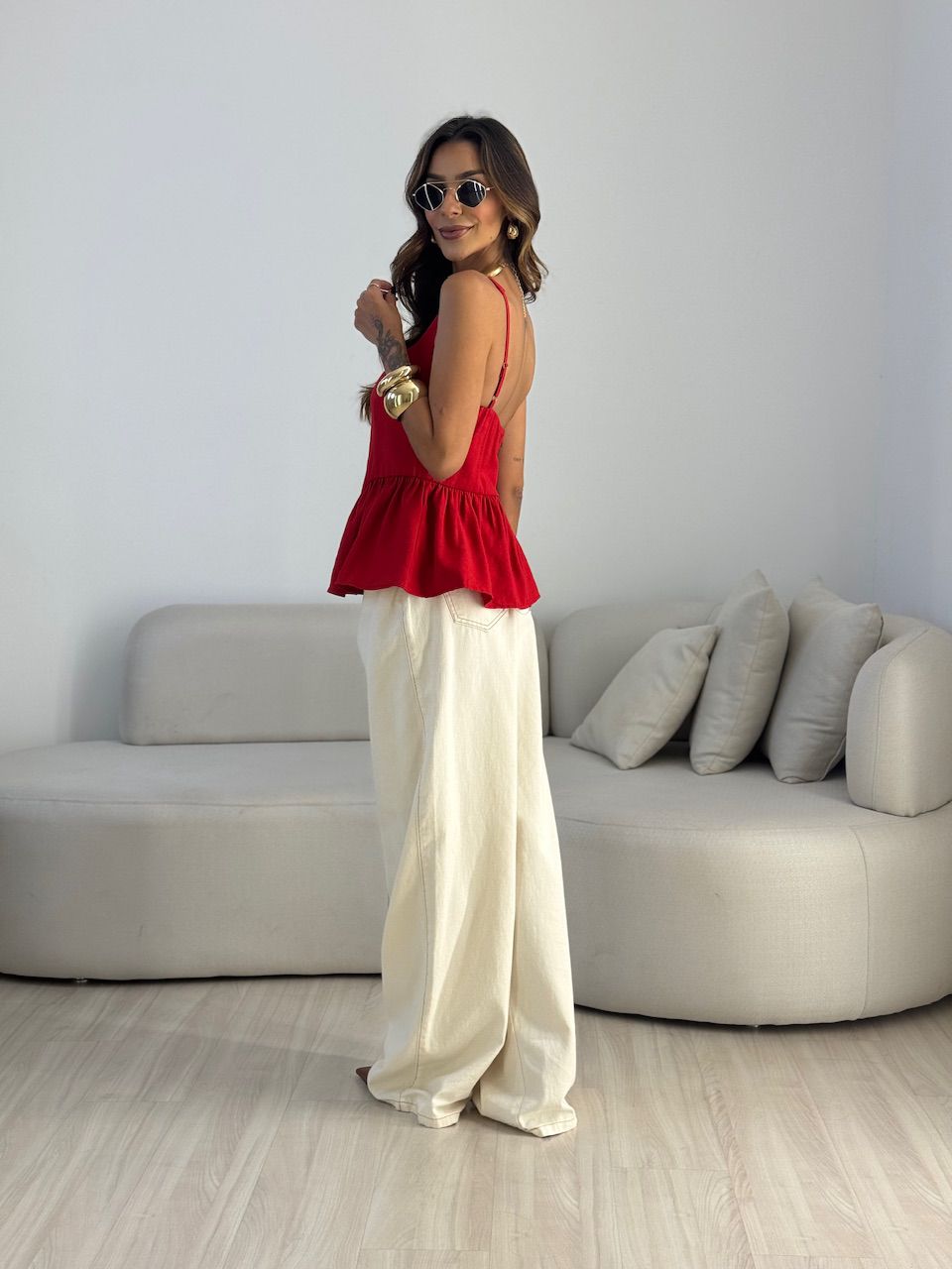 BLUSA ROSANA DECOTE QUADRADO VERMELHO.