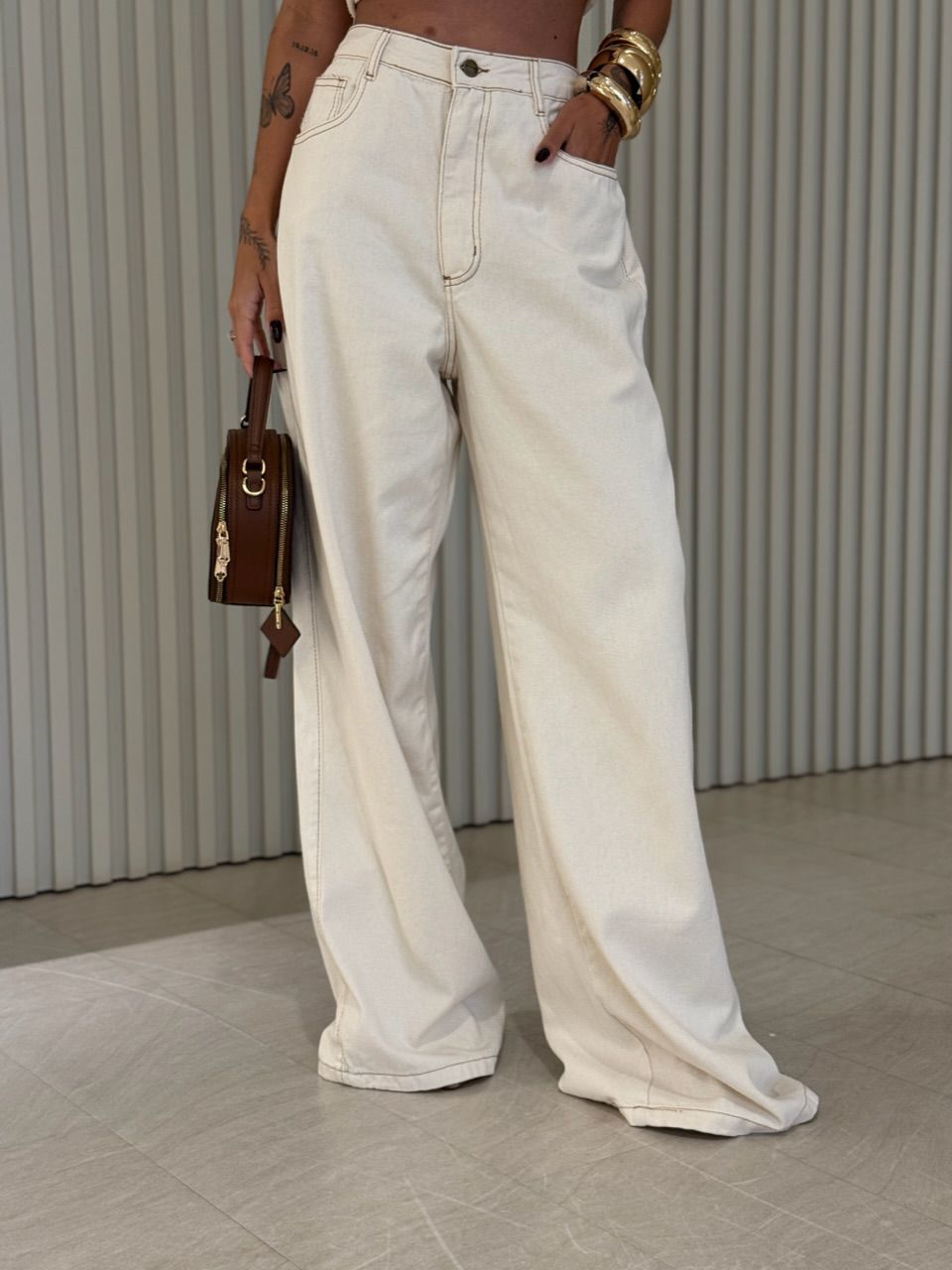 CALÇA BRENDA WIDE LEG CRU - 0073090132 - CAROLLA FERRARO