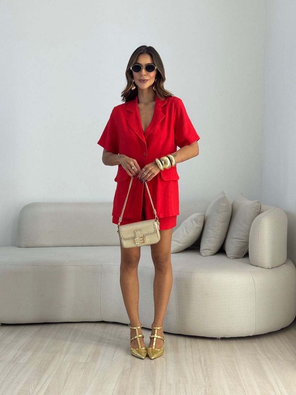 CONJUNTO CARMEN BLAZER SHORT VERMELHO