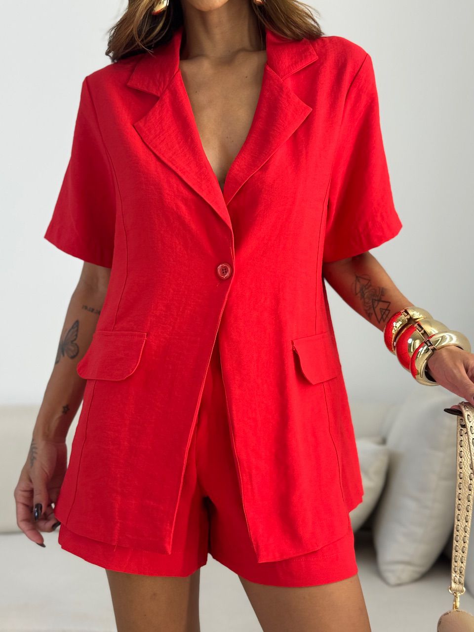 CONJUNTO CARMEN BLAZER SHORT VERMELHO