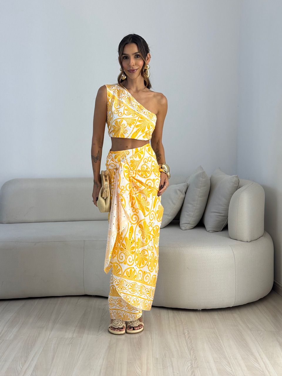 CONJUNTO NÁDIA ESTAMPADO AMARELO - 0072790111 - CAROLLA FERRARO