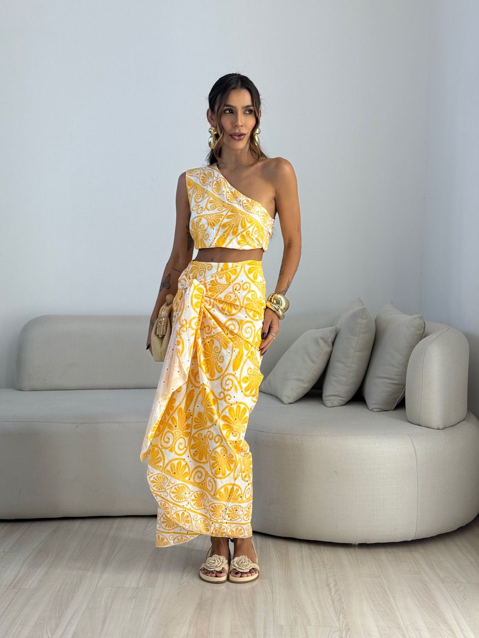 CONJUNTO NÁDIA ESTAMPADO AMARELO