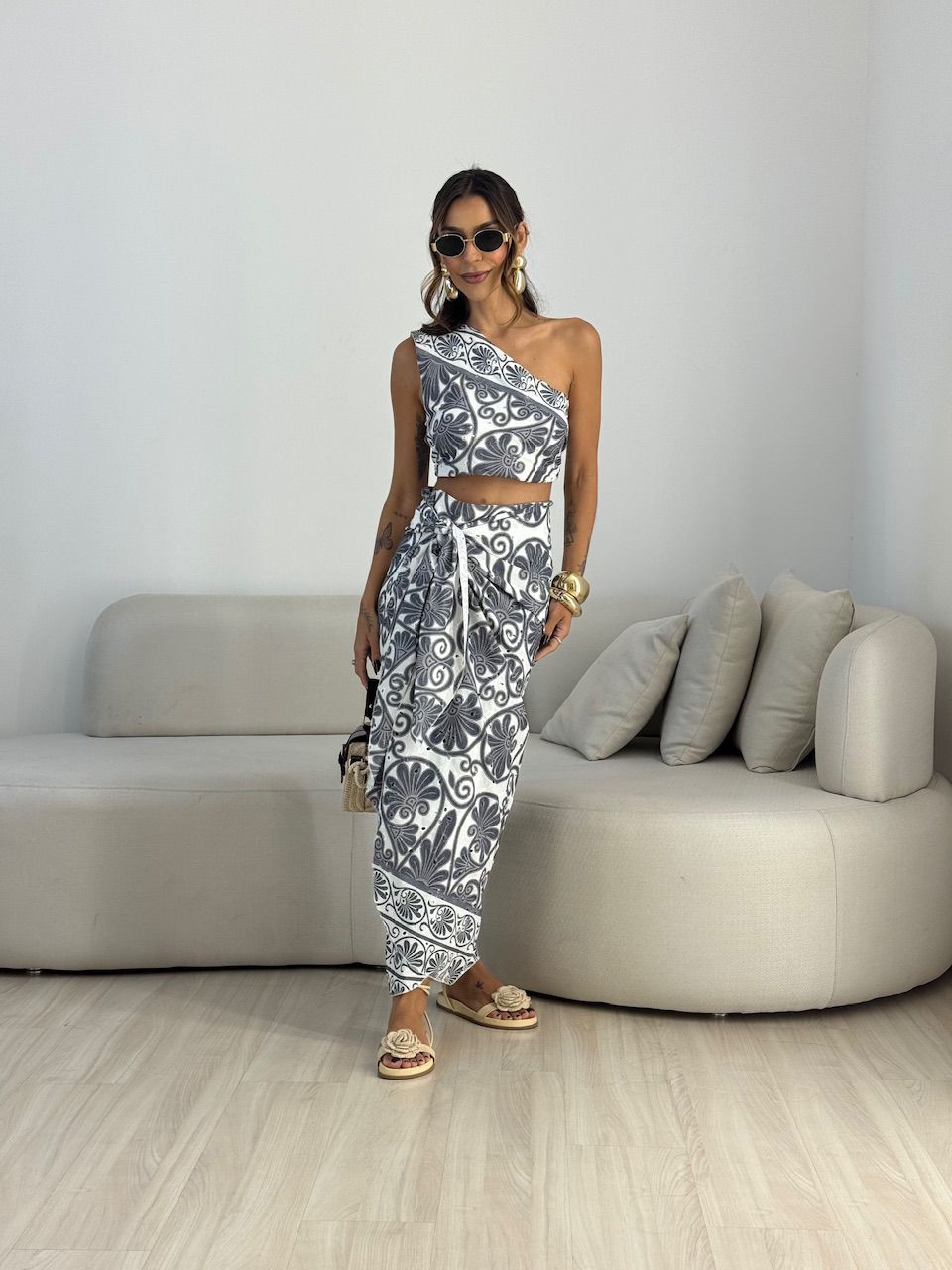 CONJUNTO NÁDIA ESTAMPADO PRETO - 0072790032 - CAROLLA FERRARO