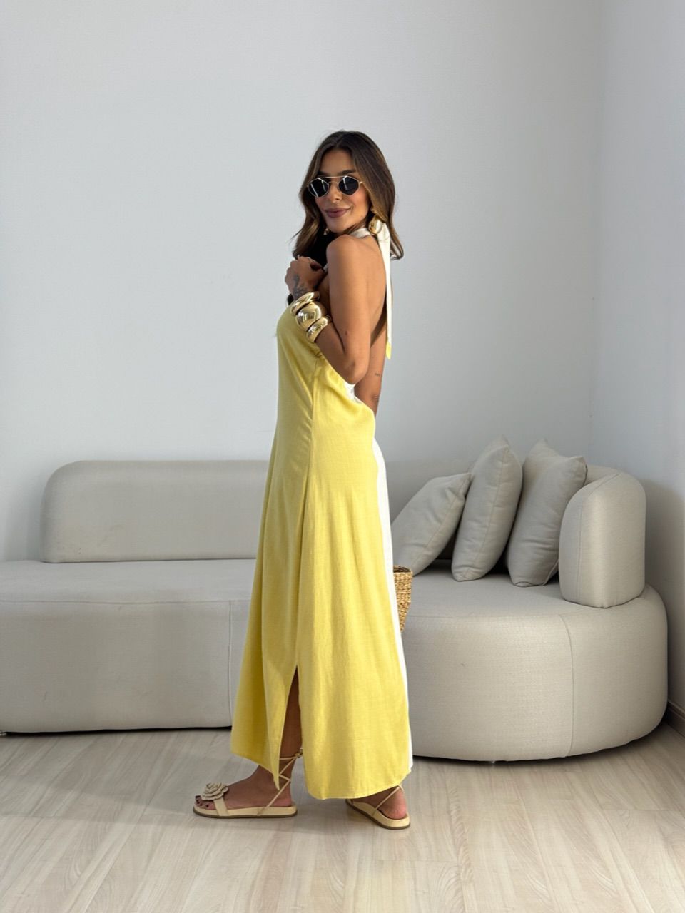 VESTIDO FLAVIANA BICOLOR AMARELO