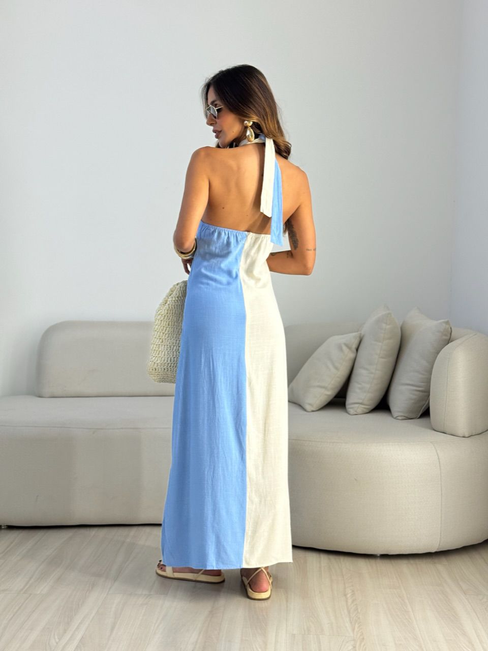 VESTIDO FLAVIANA BICOLOR AZUL