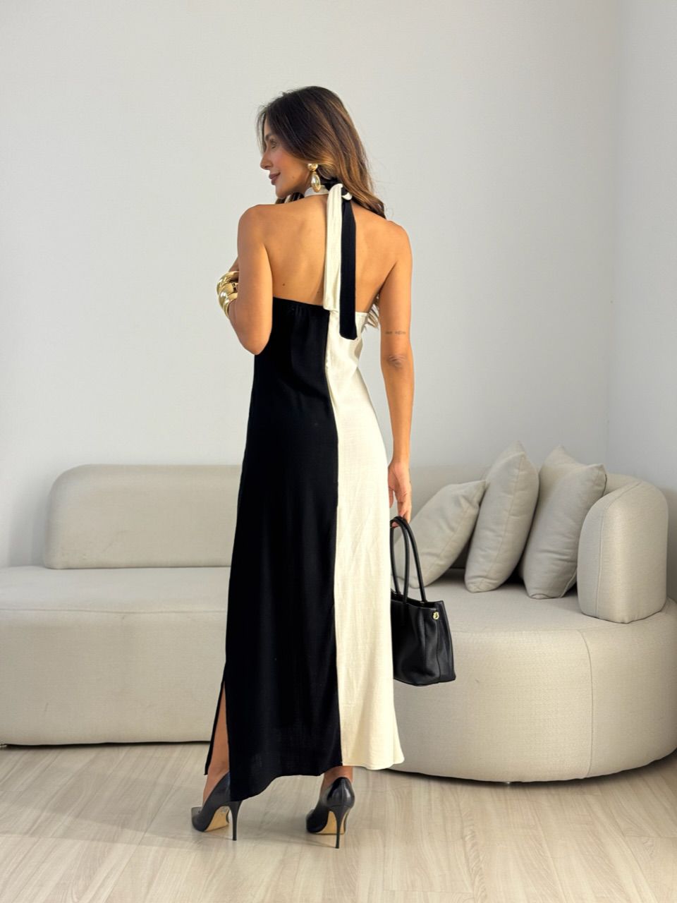 VESTIDO FLAVIANA BICOLOR PRETO