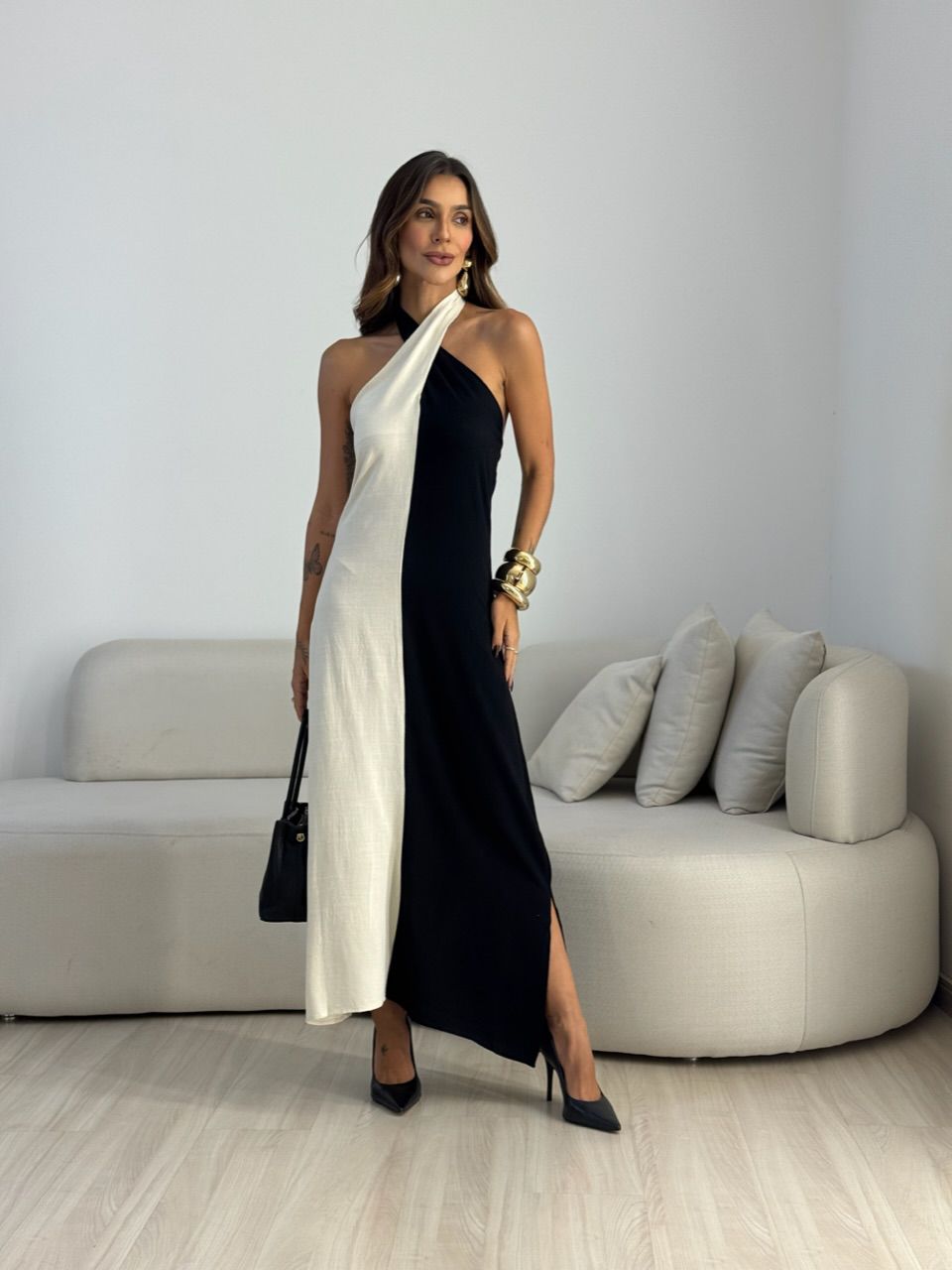 VESTIDO FLAVIANA BICOLOR PRETO