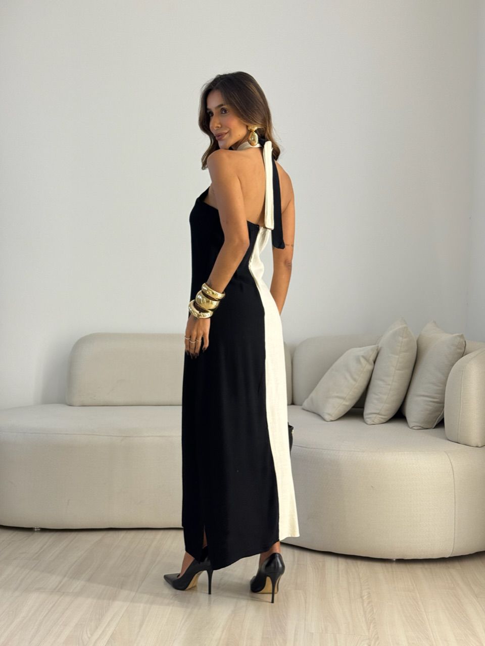 VESTIDO FLAVIANA BICOLOR PRETO