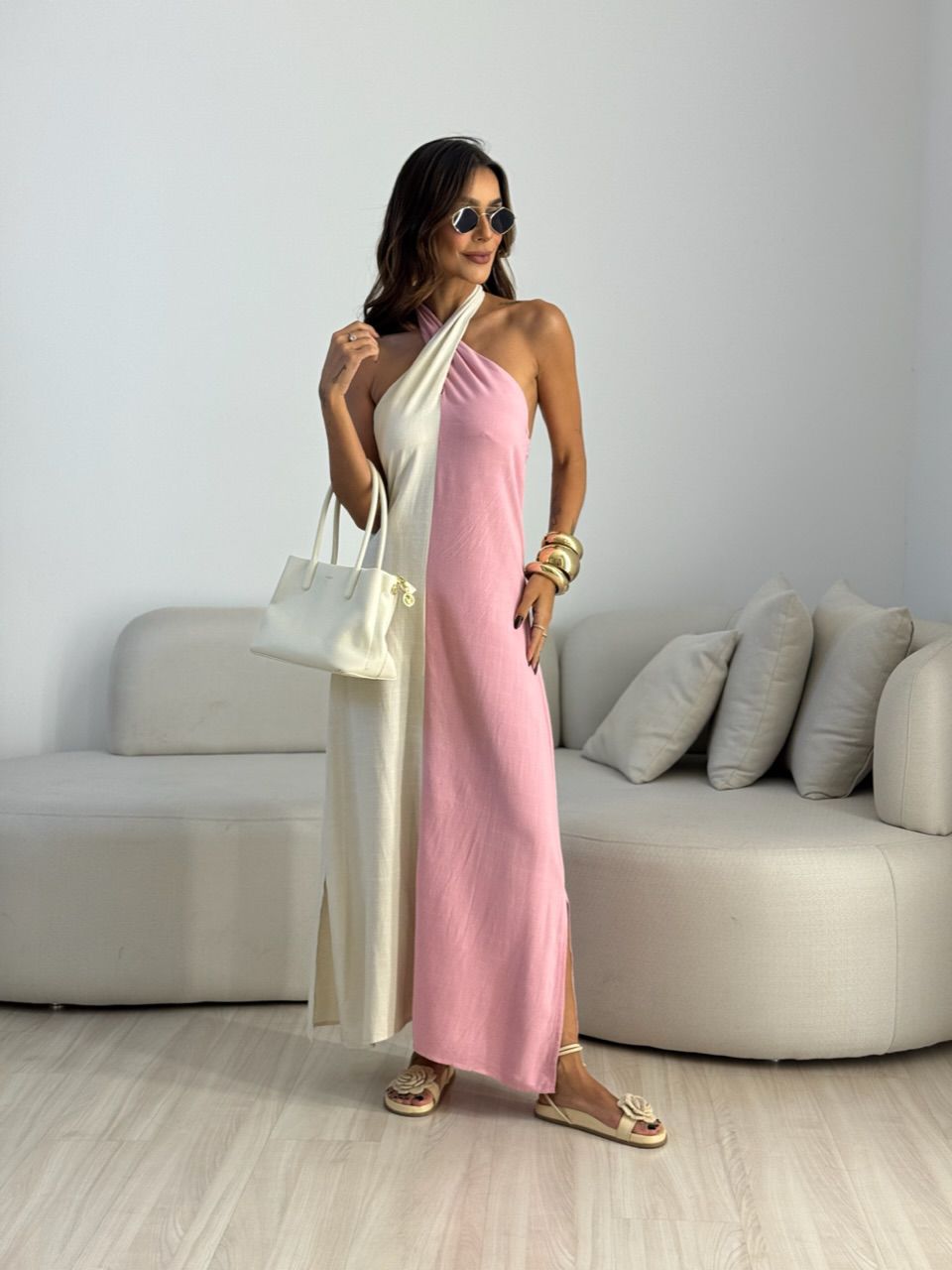 VESTIDO FLAVIANA BICOLOR ROSA - 0073060031 - CAROLLA FERRARO