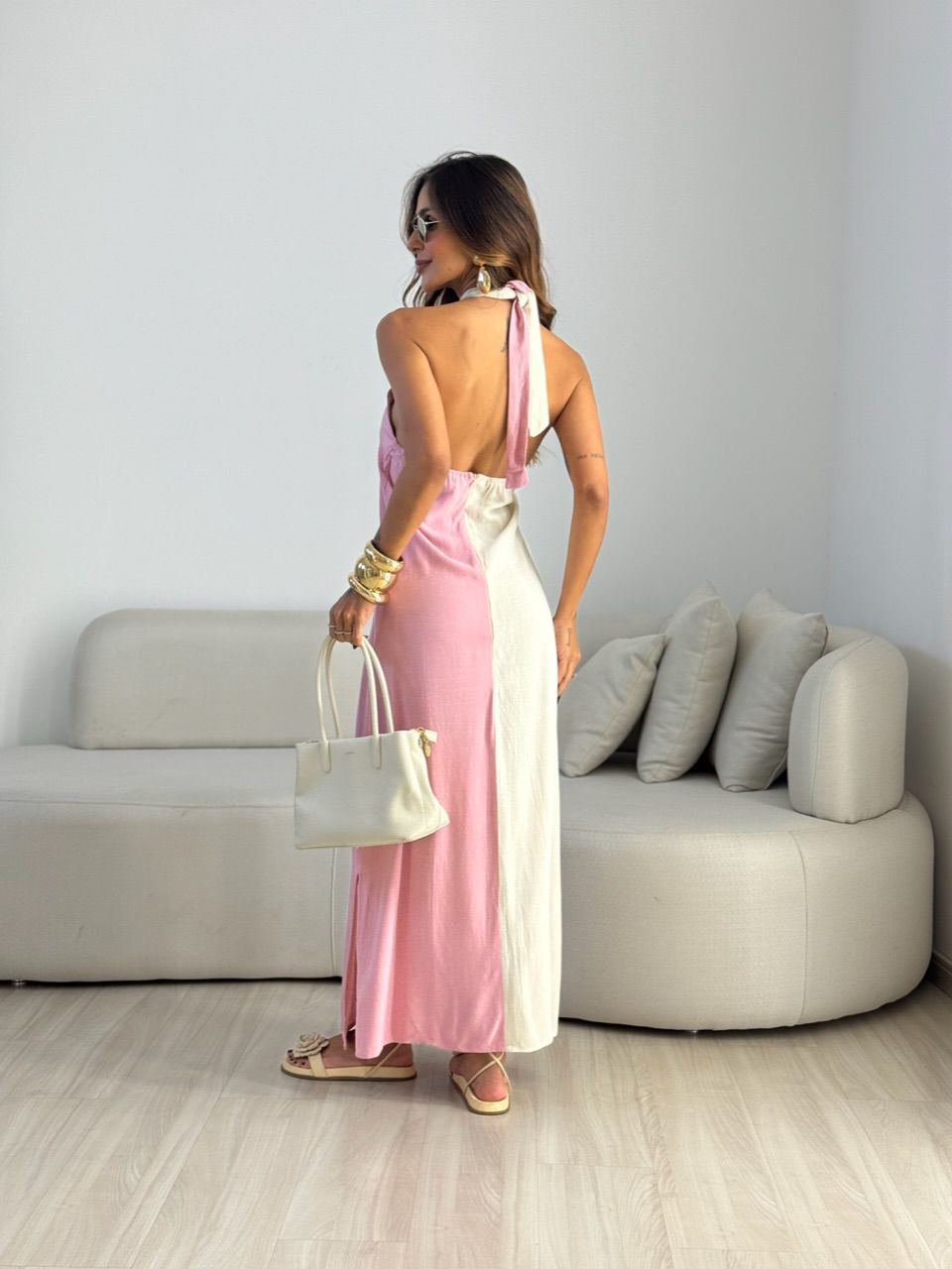 VESTIDO FLAVIANA BICOLOR ROSA