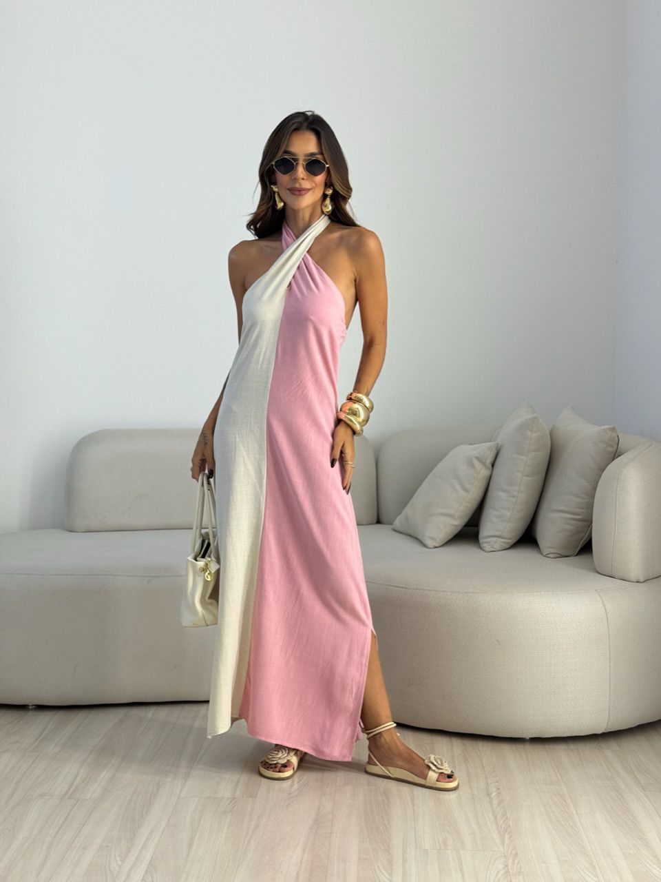 VESTIDO FLAVIANA BICOLOR ROSA