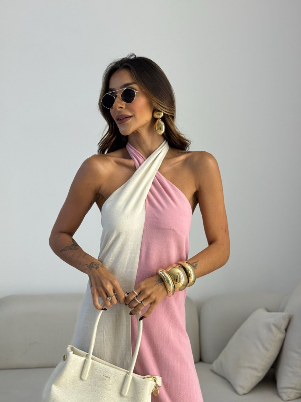 VESTIDO FLAVIANA BICOLOR ROSA