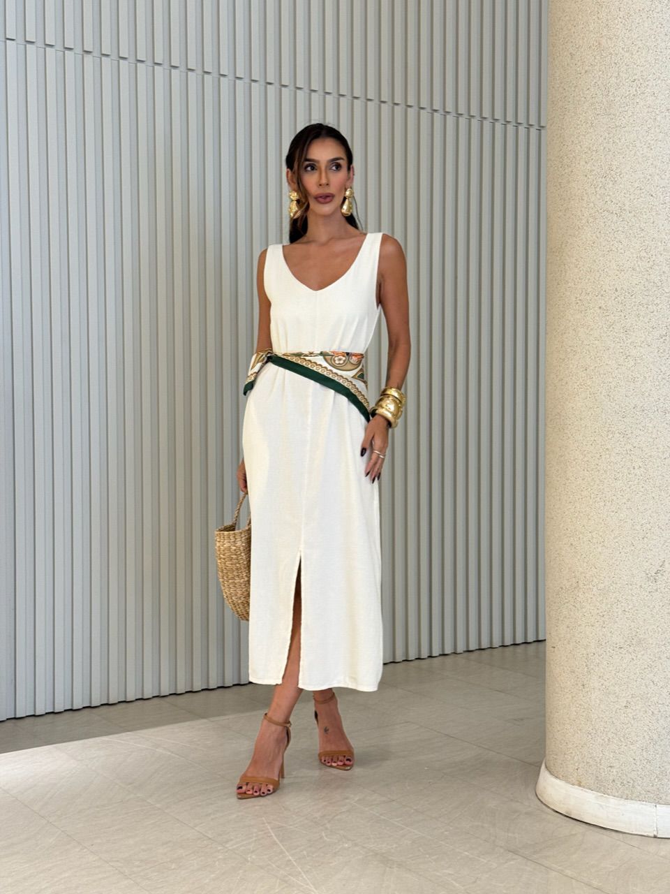 VESTIDO REBECA ECO LONGUETE AREIA